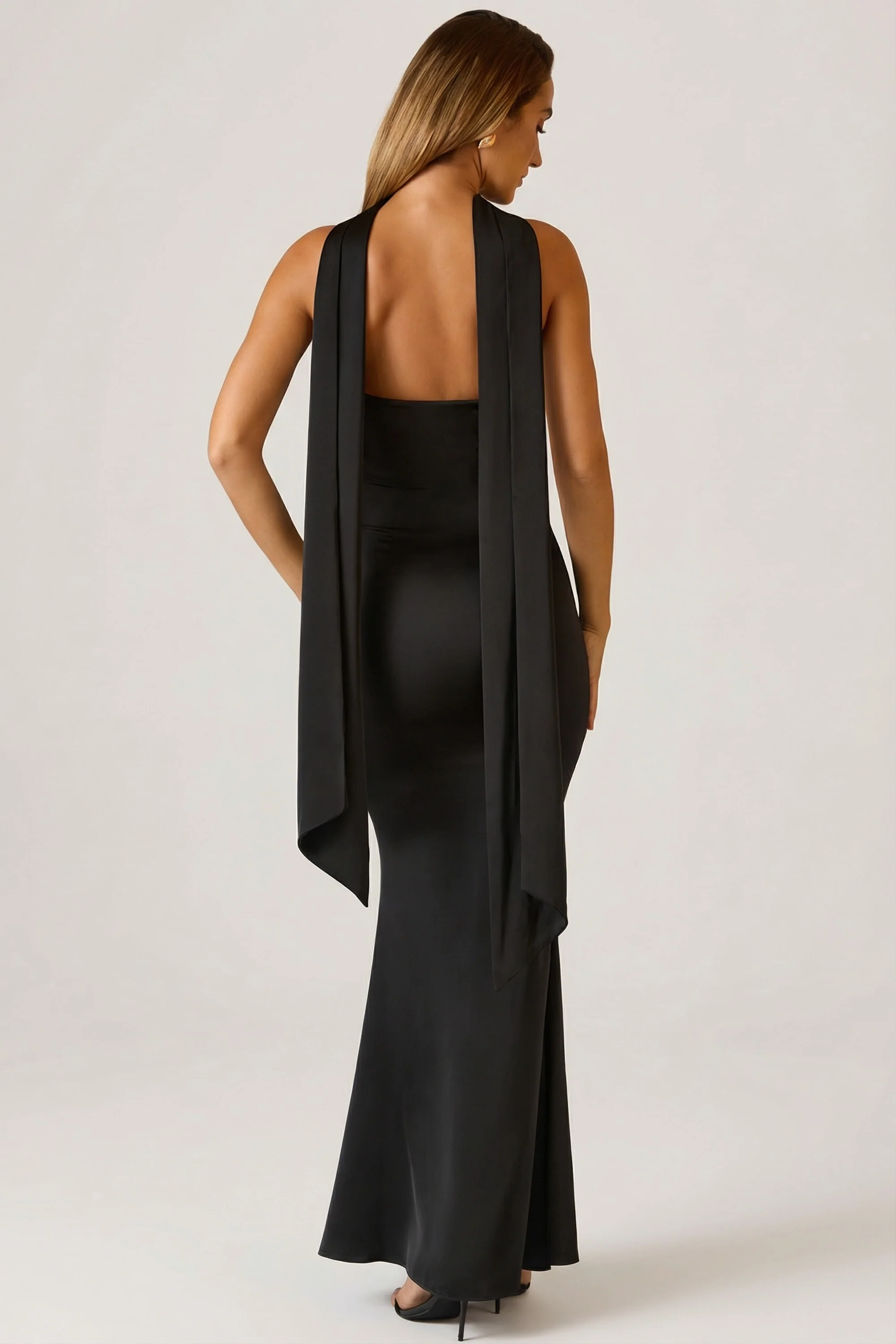 Scarf-Detail Strapless Gown in Black - Image 2