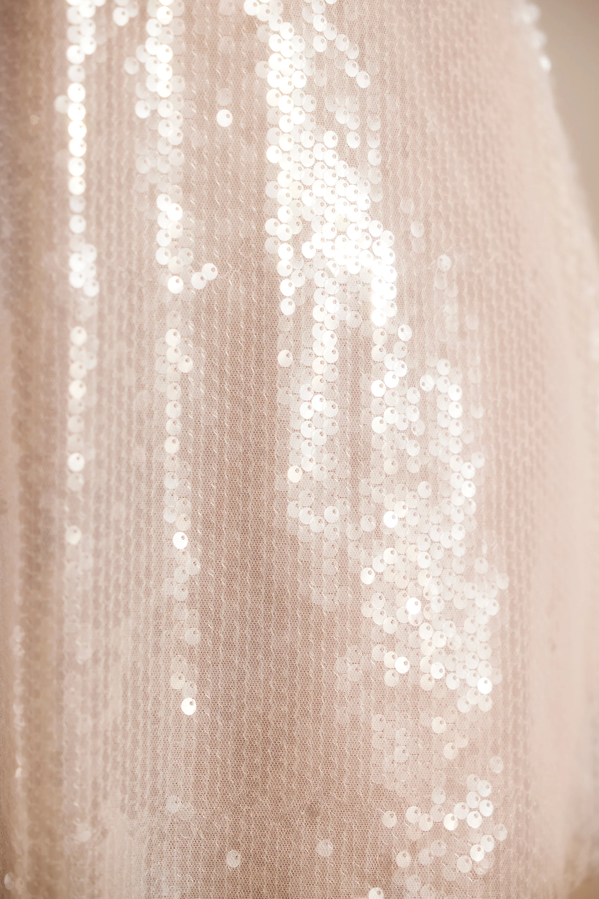 Sheer Sequin V-Neck Cut Out Back Evening Gown in White - Image 16