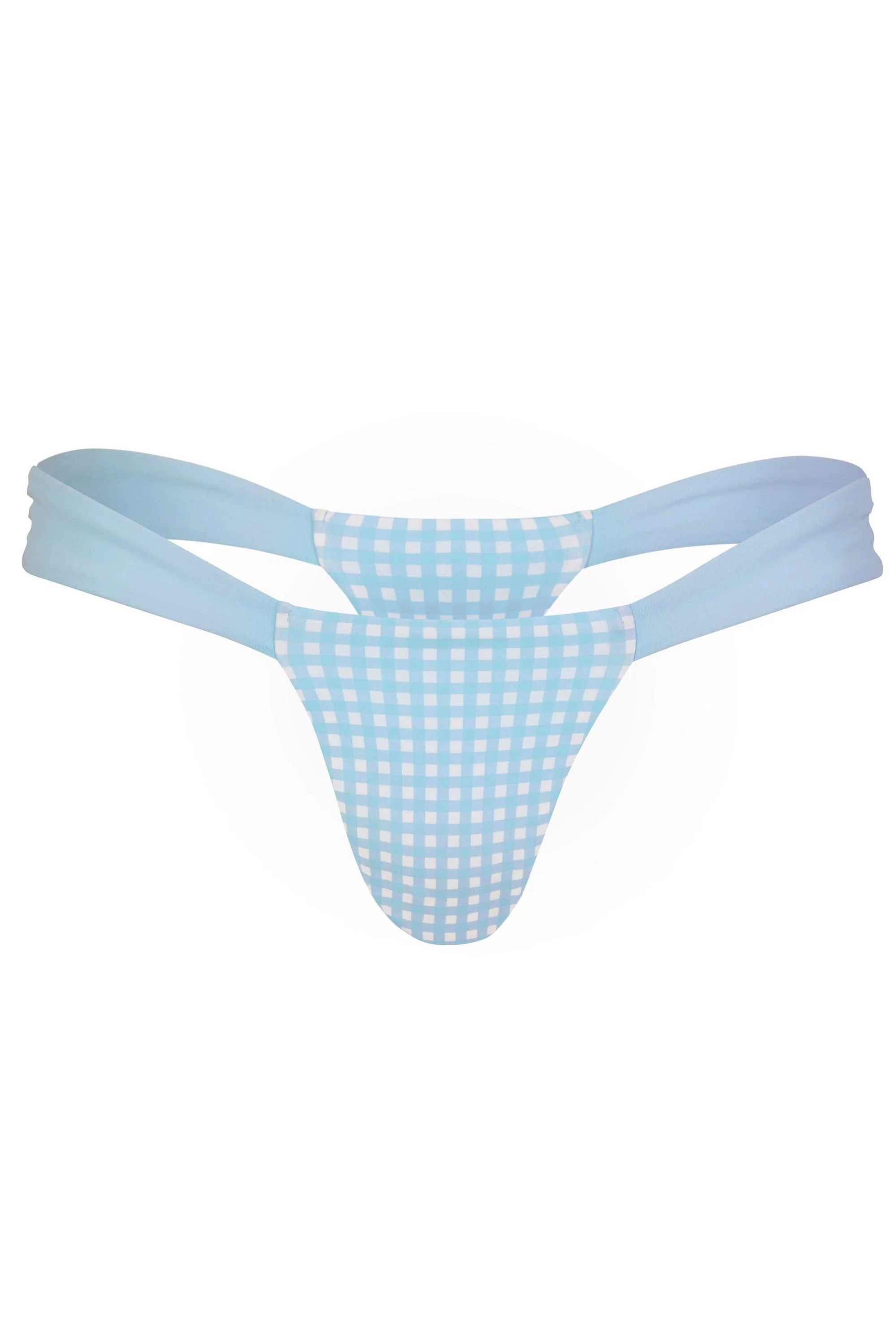 Thong Bikini Bottoms in Blue Gingham Print - Image 3