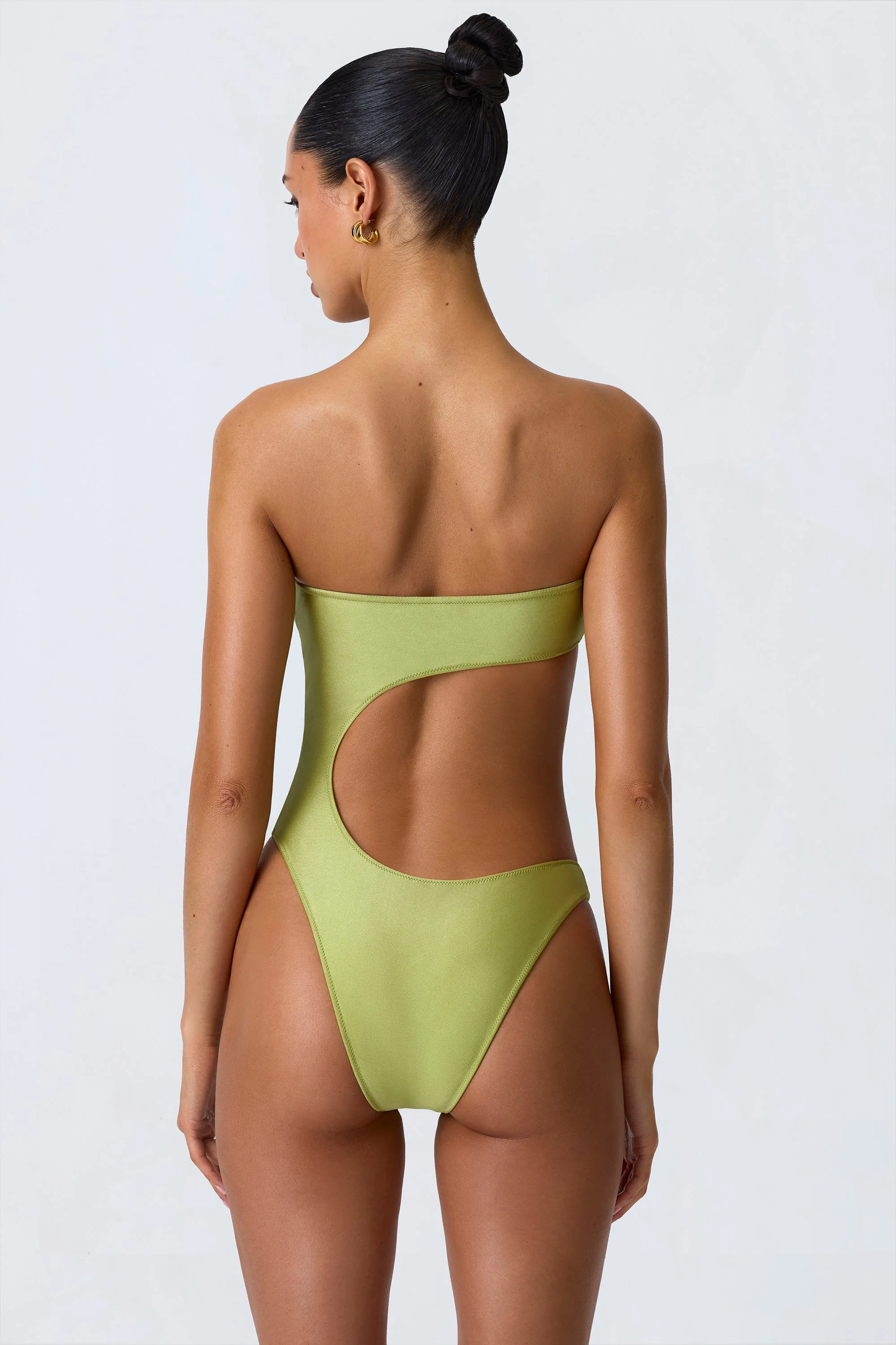Bead-Embellished Cut-Out Bandeau Swimsuit in Pear Green - Image 2