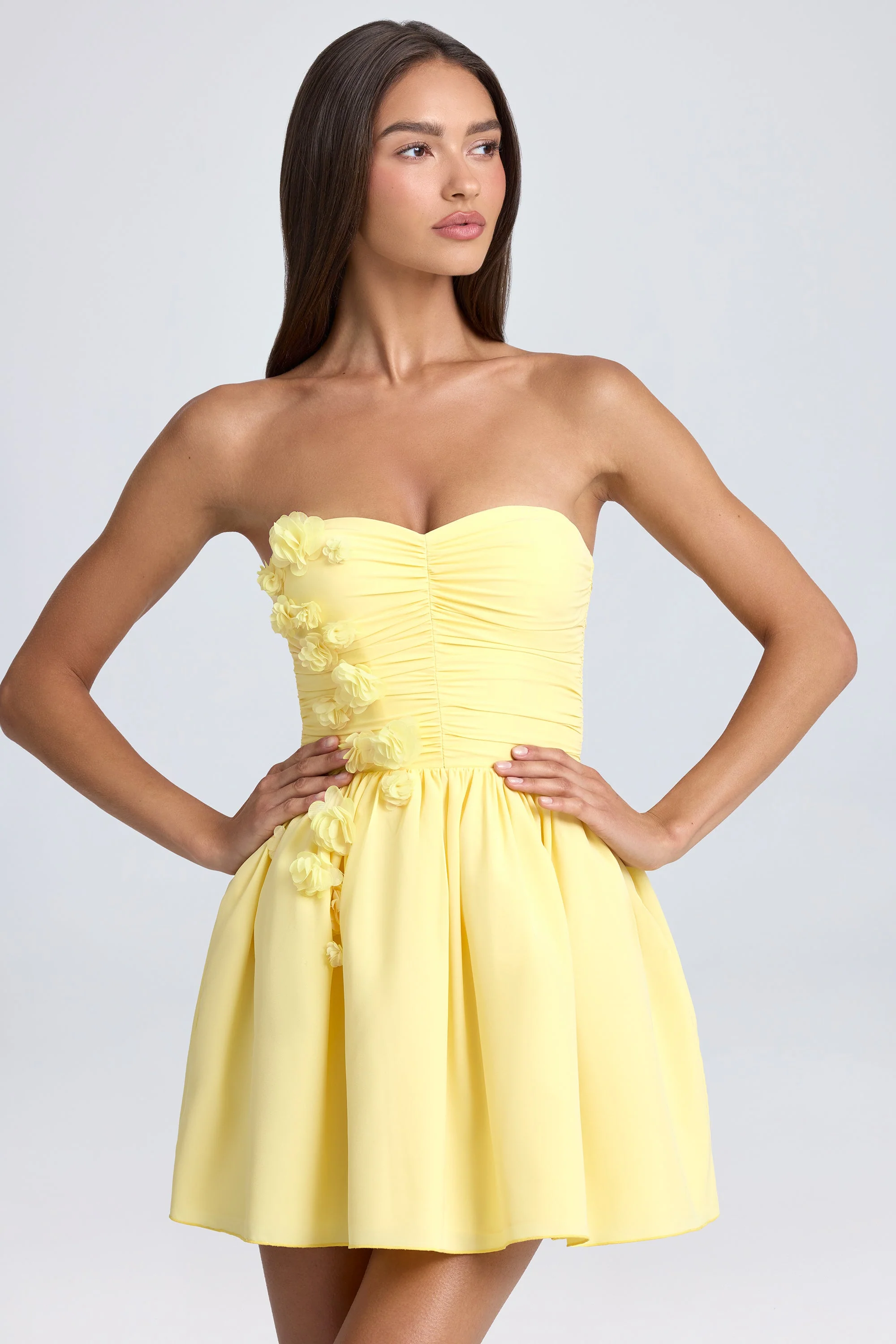 Bandeau Floral-Appliqué Corset Mini Dress in Lemon Sherbet - Image 5