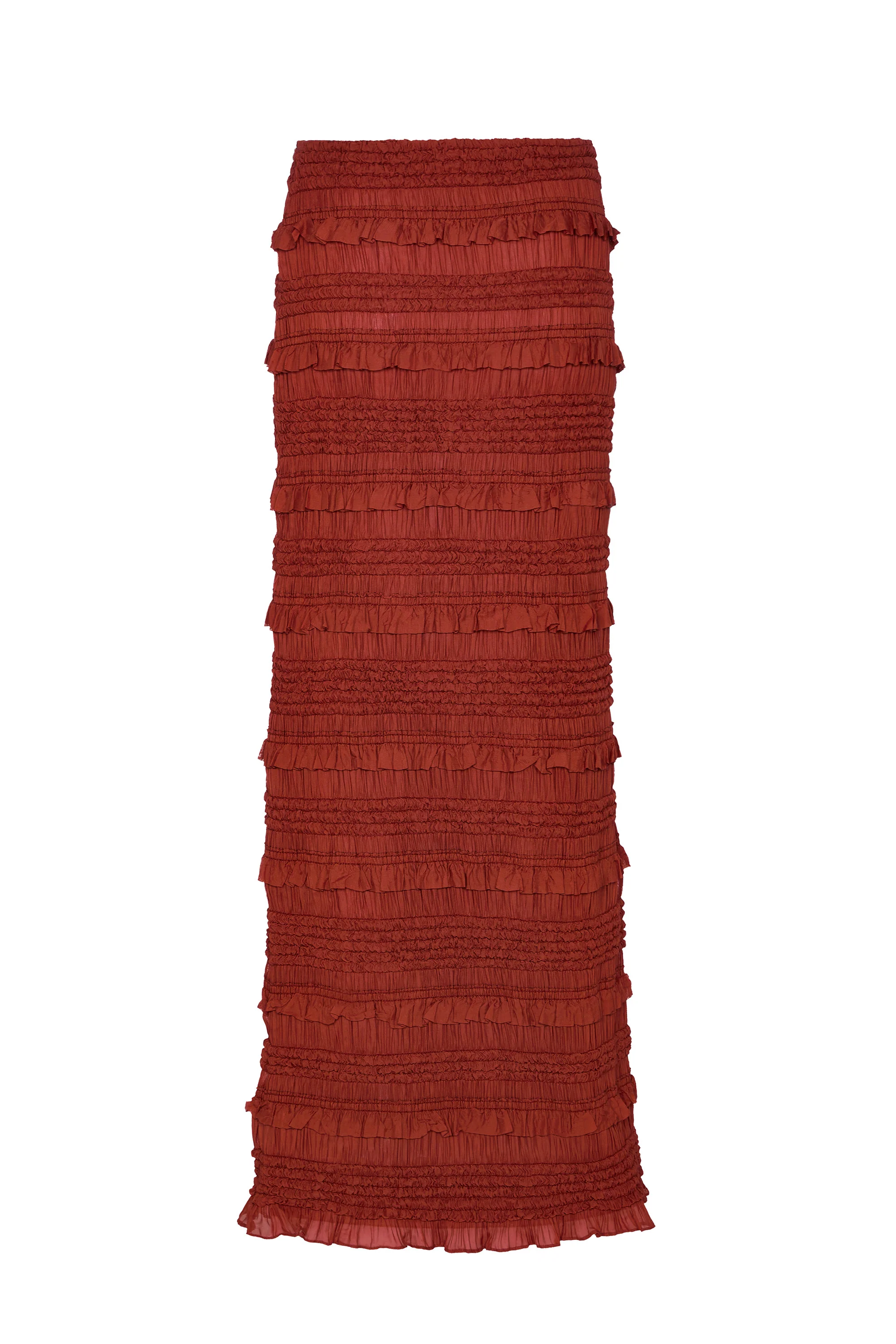 Ruffled Mid-Rise Maxi Skirt in Burnt Red - Image 4