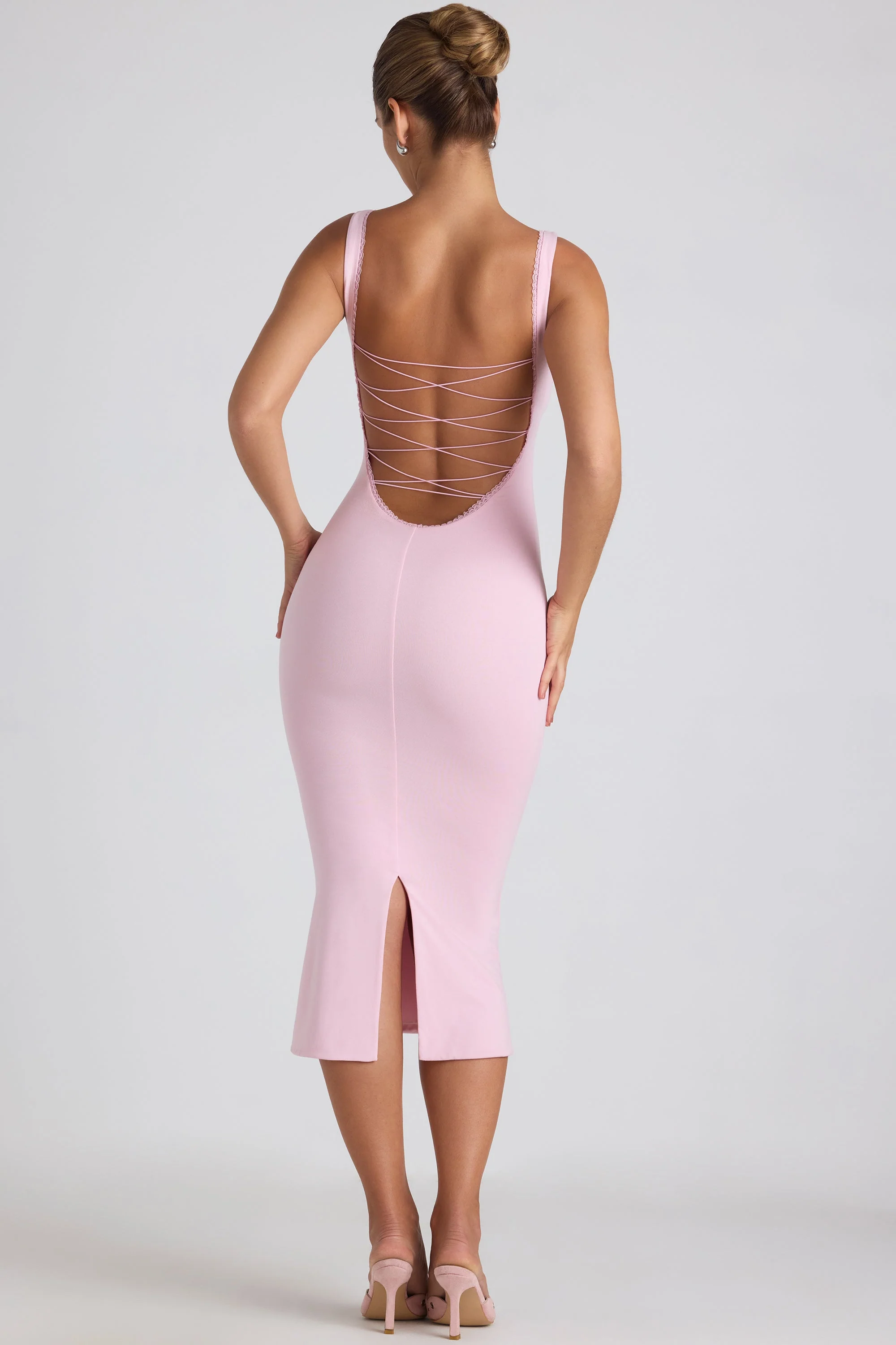 Modal Lace-Trim Midaxi Dress in Soft Pink - Image 2