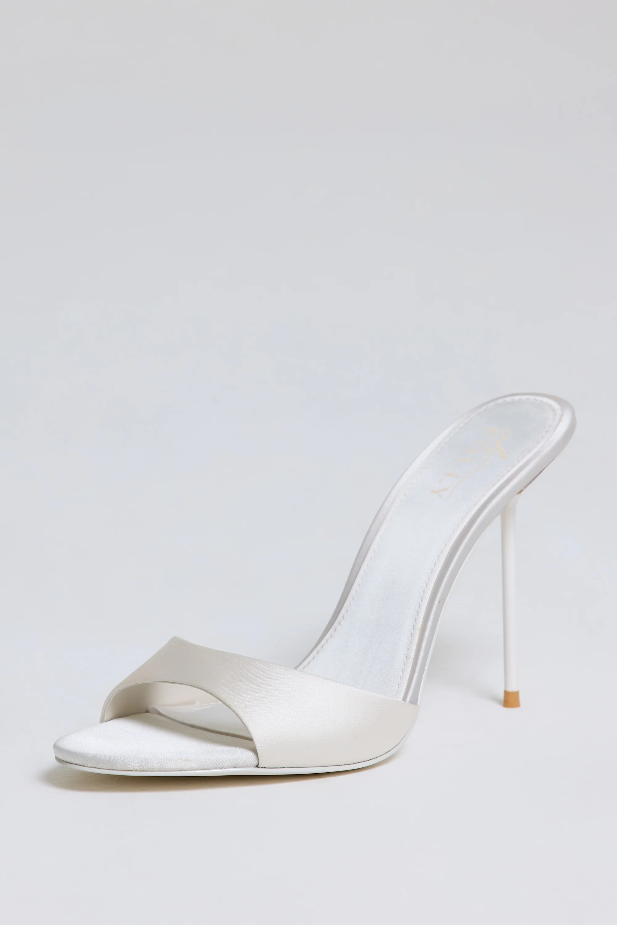 Satin Heeled Mule Sandal in Pearl White - Image 3