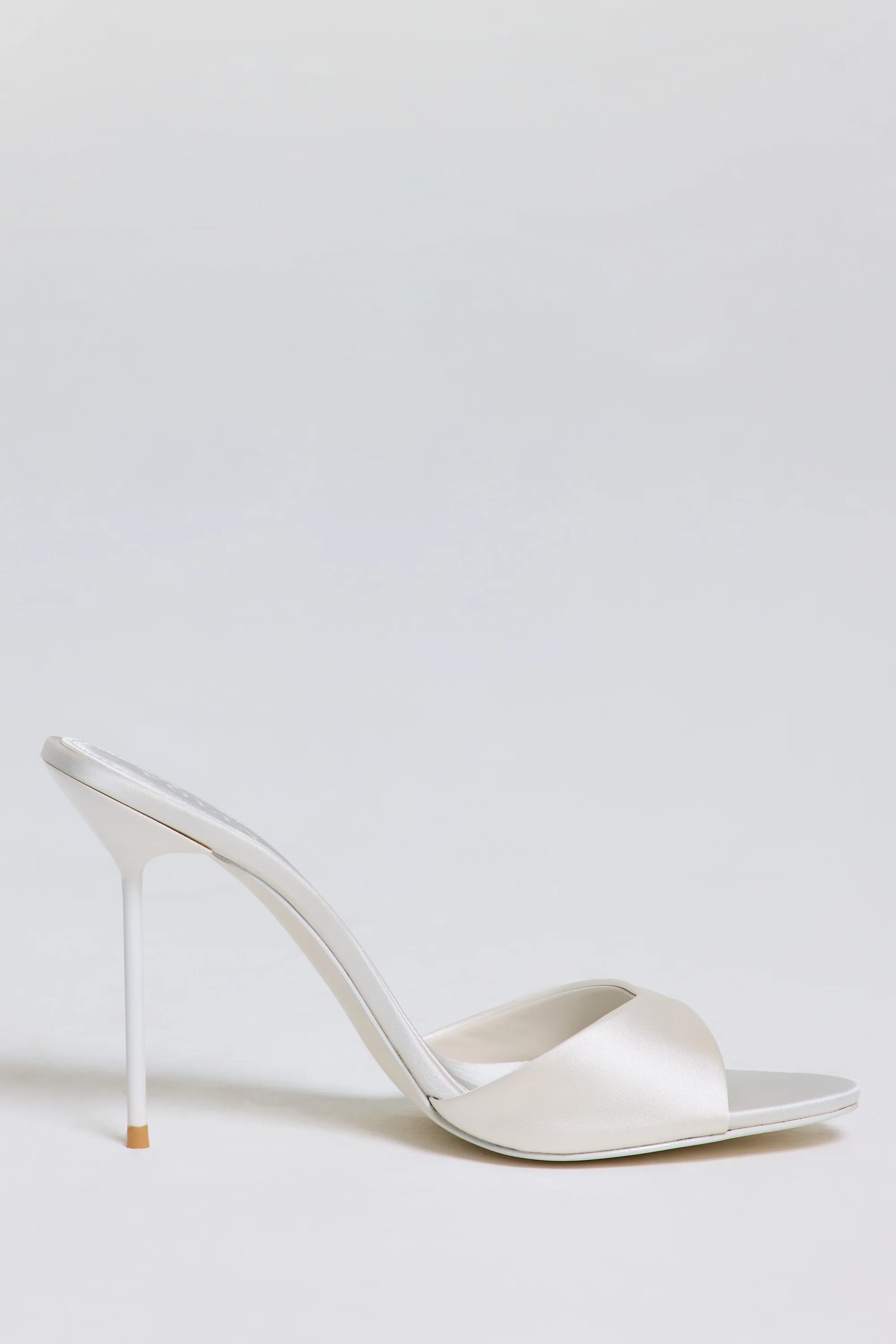 Satin Heeled Mule Sandal in Pearl White - Image 4