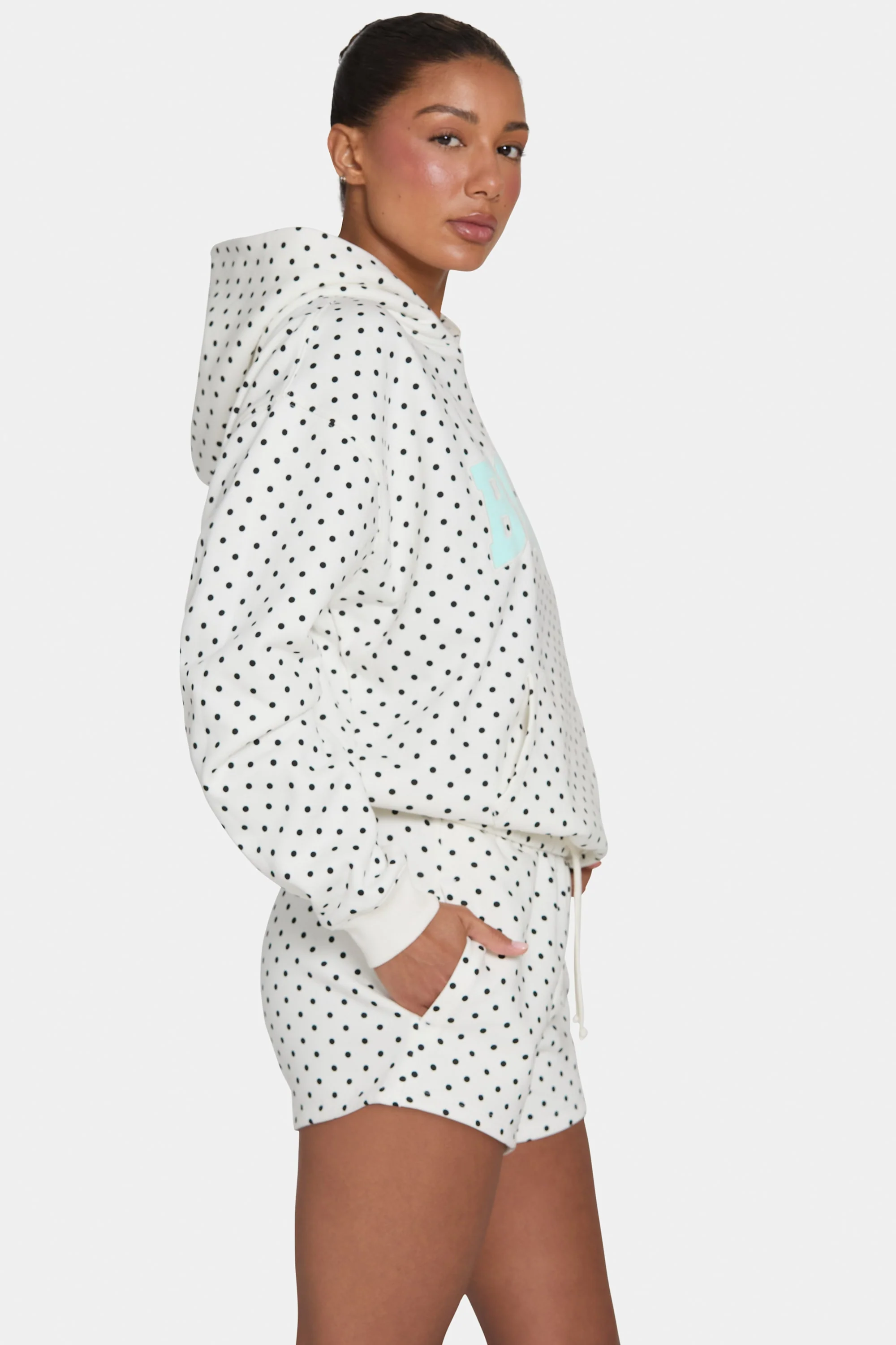 Oversized Applique Hoodie  in Monochrome Polka Dot - Image 3