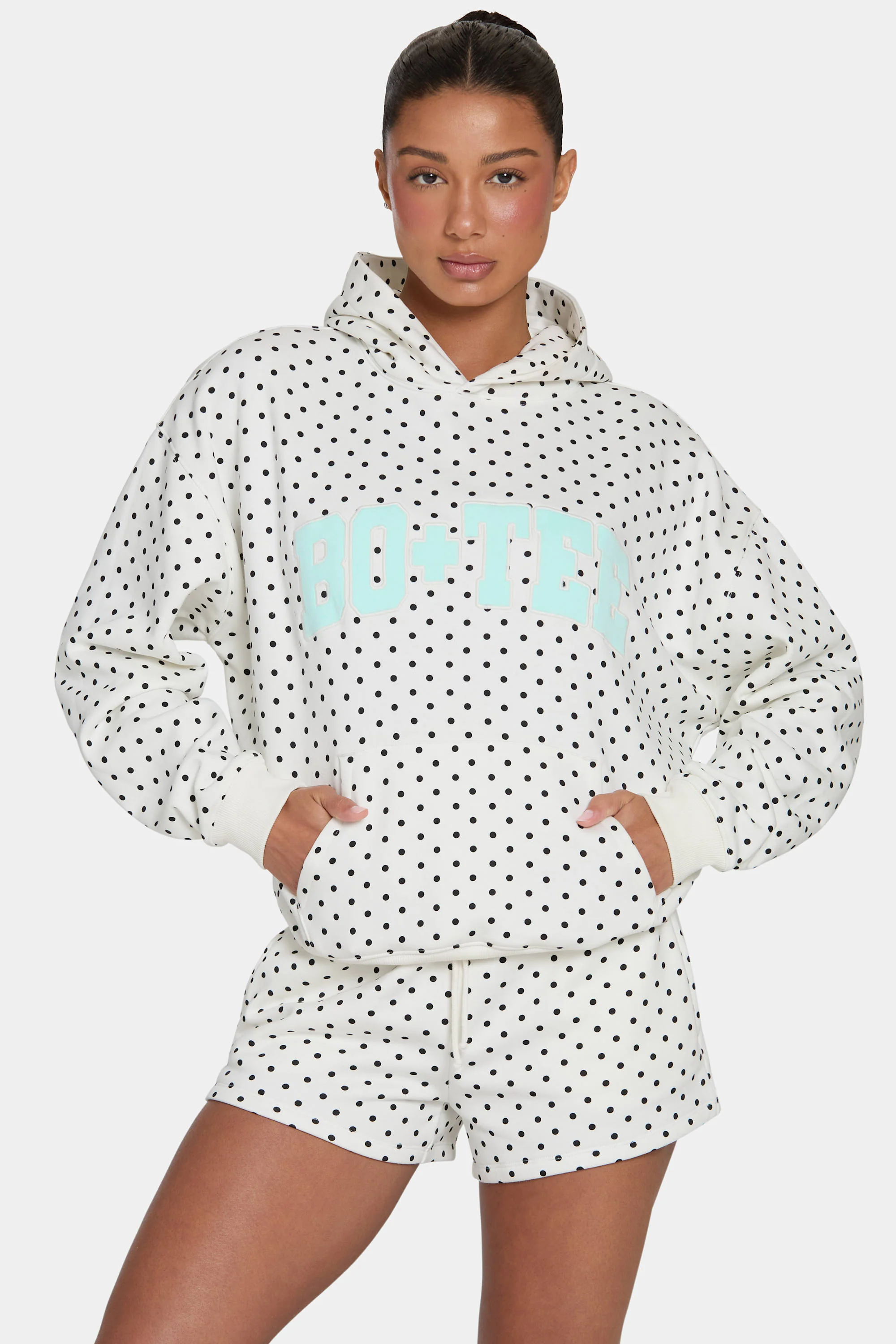 Oversized Applique Hoodie  in Monochrome Polka Dot - Image 5