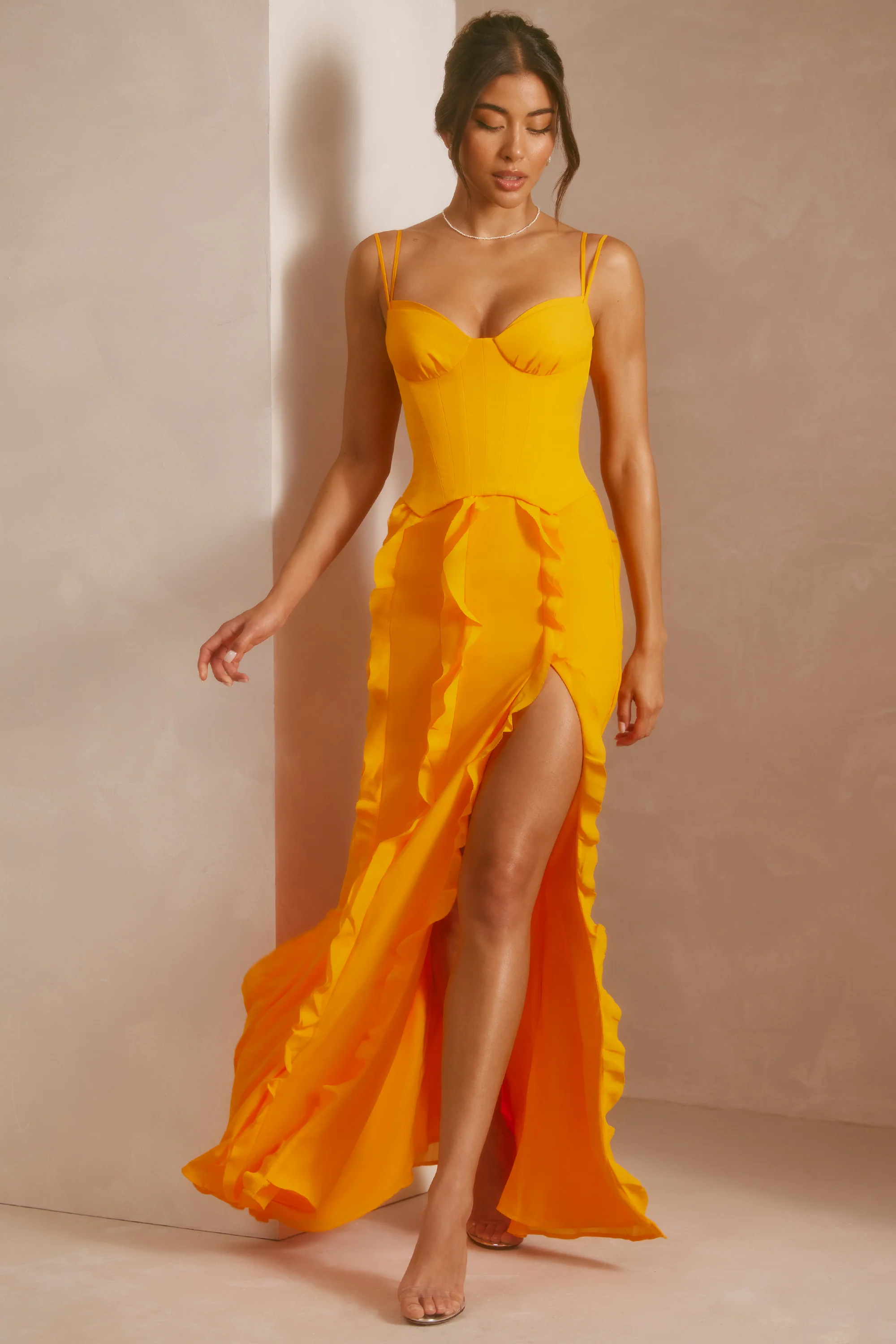 Corset Frill Skirt Maxi Dress in Tangerine - Image 6