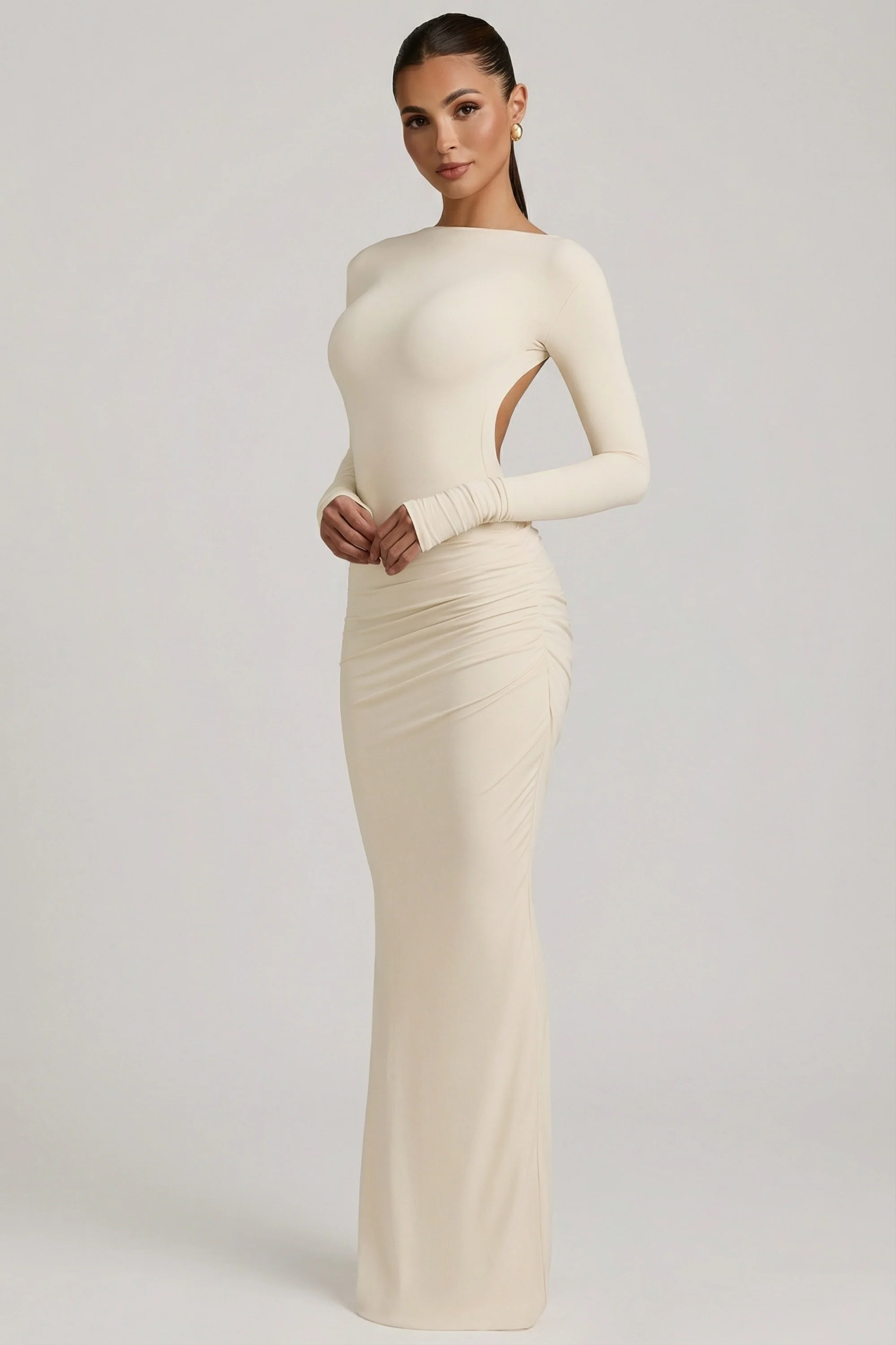 Modal Ruched Backless Maxi Dress in Ivory - Image 7