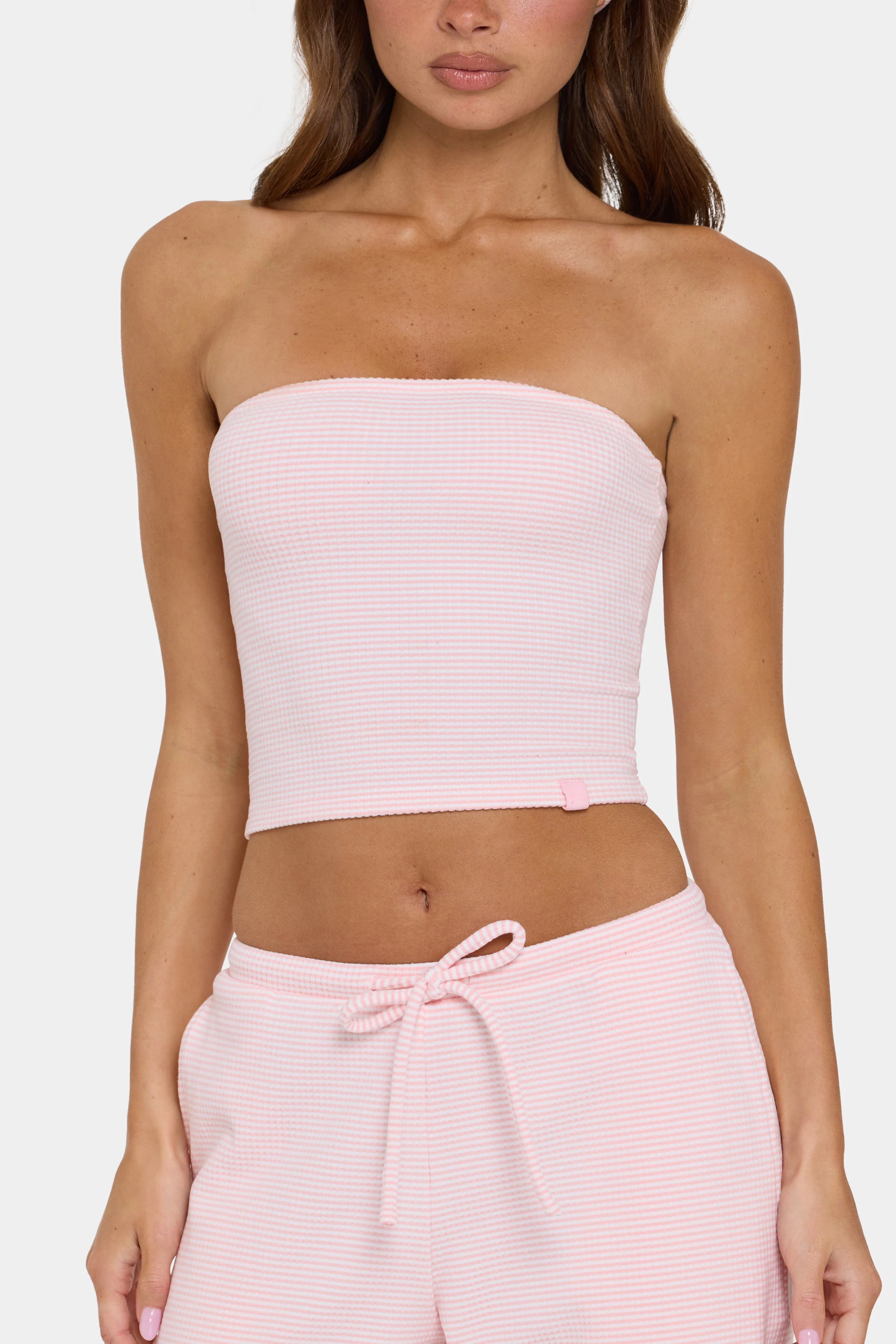 Ribbed Jersey Bandeau Top in Peach Stripe - Image 4