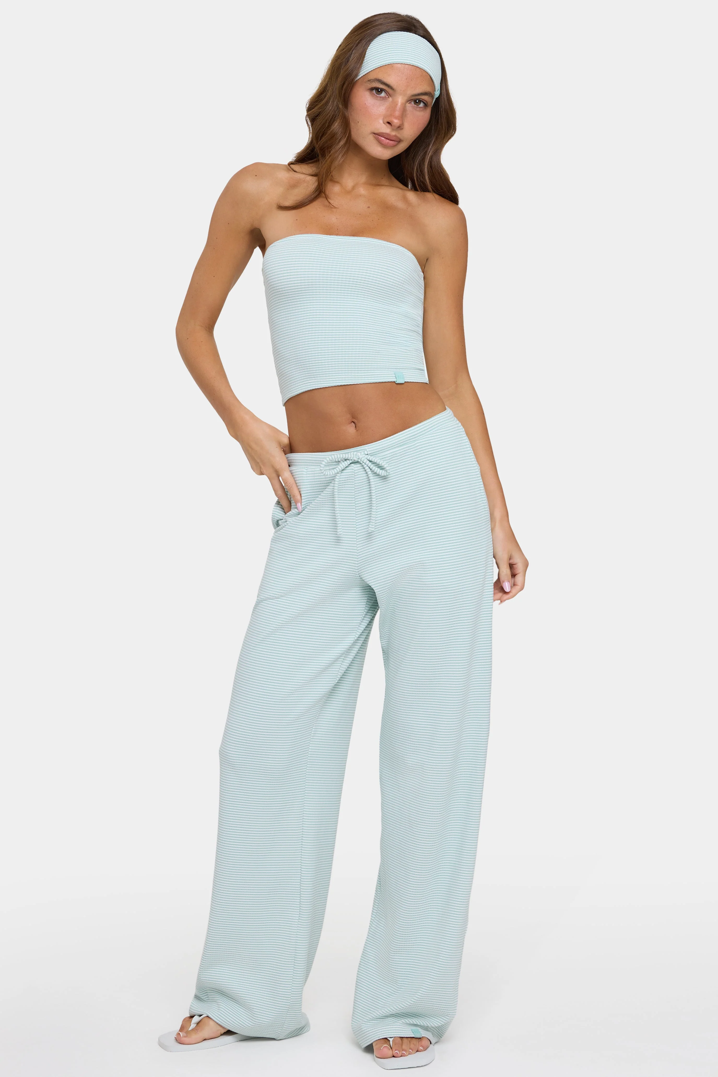 Ribbed Jersey Low-Rise Trousers in Mint Stripe - Image 5