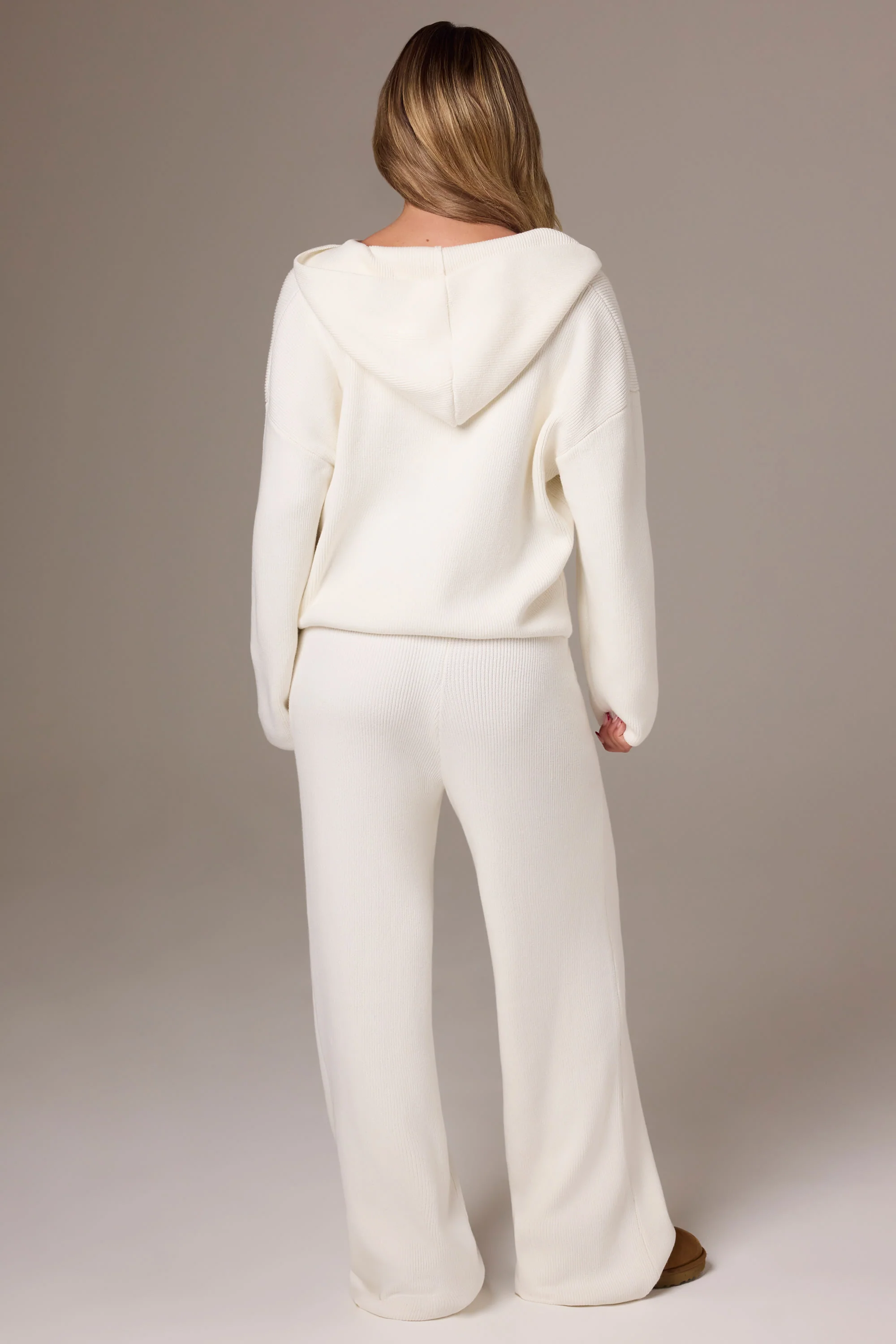 Ribbed Knit Wide-Leg Joggers in Ivory - Image 2