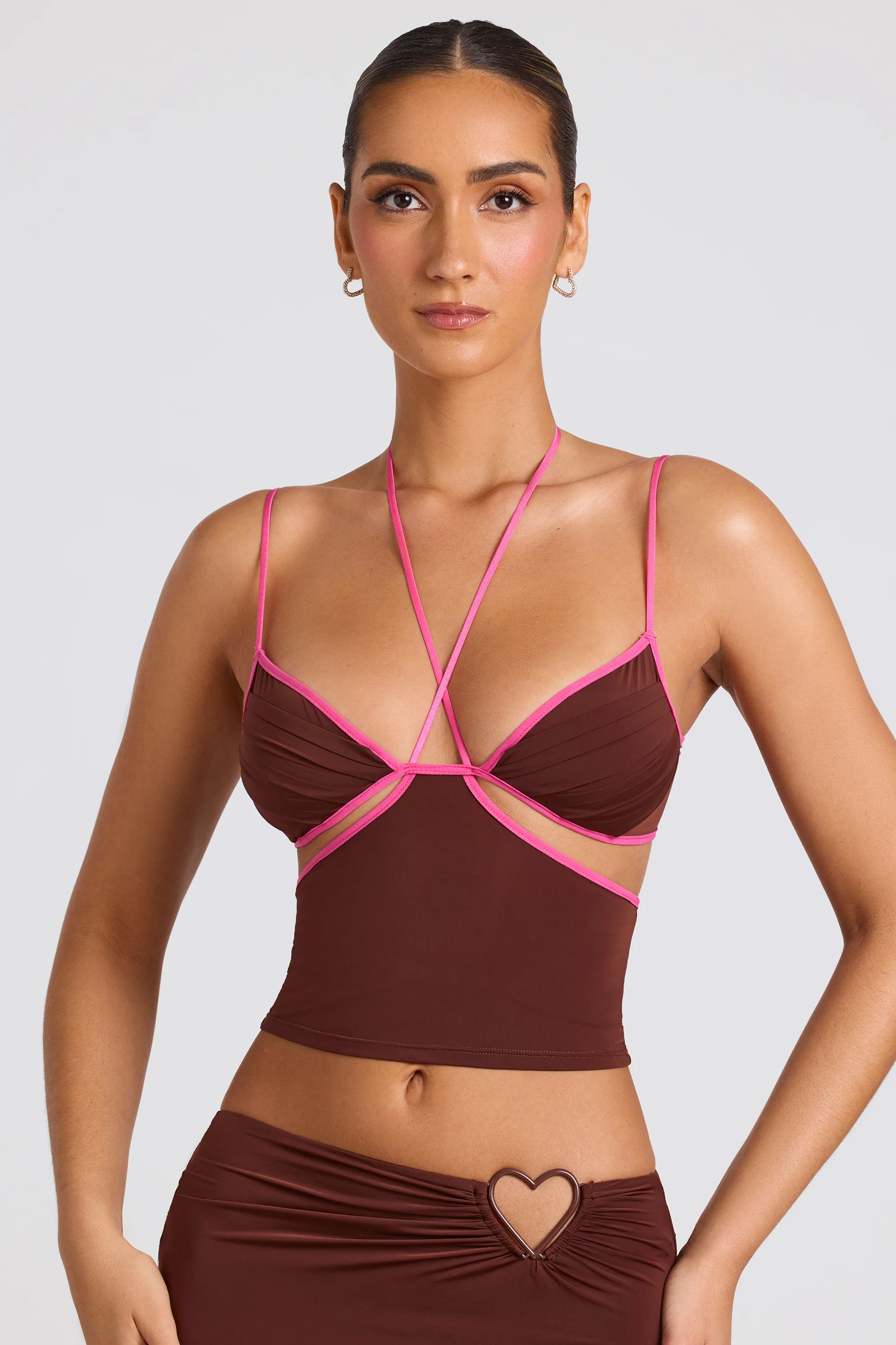 Contrast Binding Cami Top in Chocolate Brown - Image 8