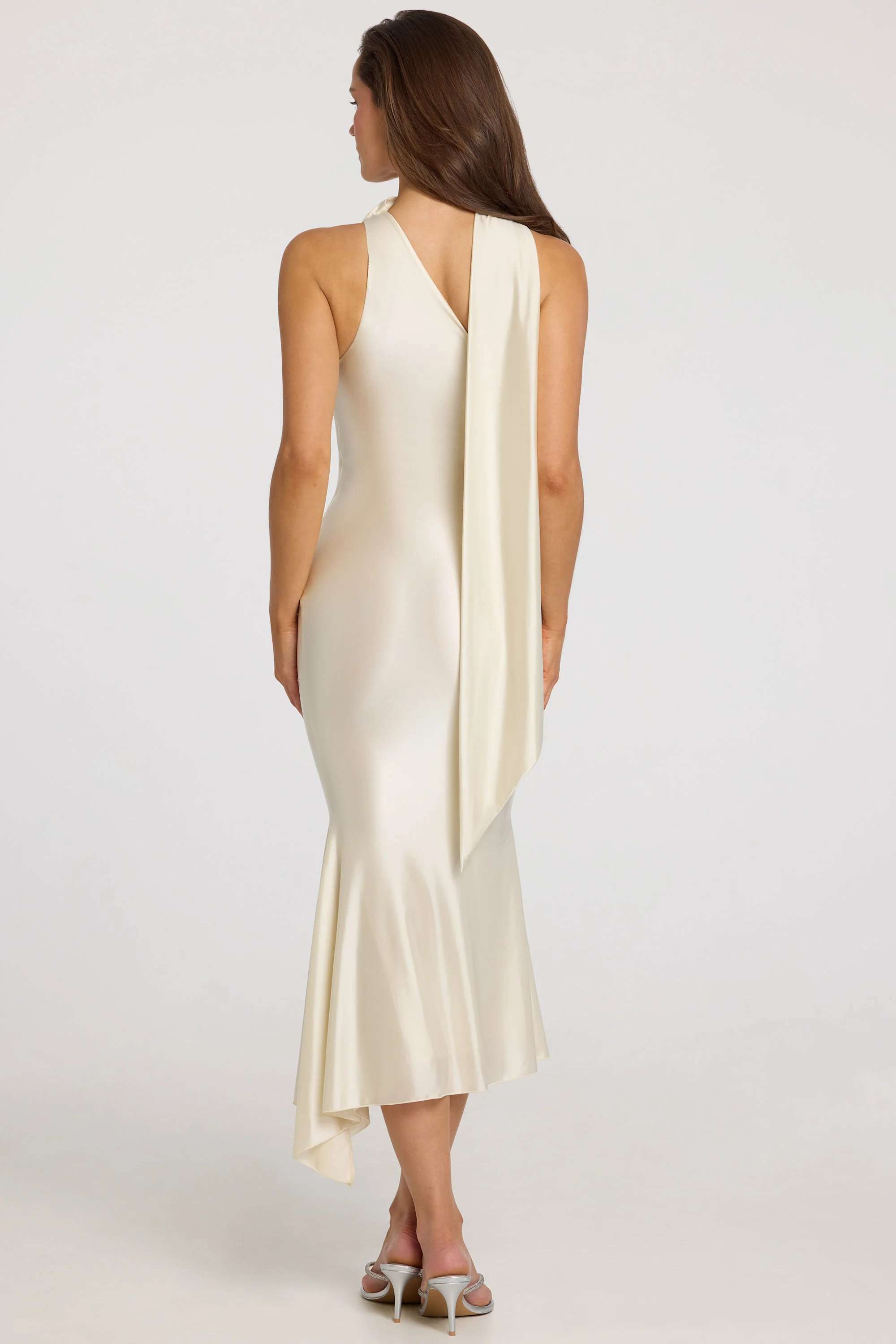 Asymmetric Scarf-Detail Midaxi Dress in Ivory - Image 3