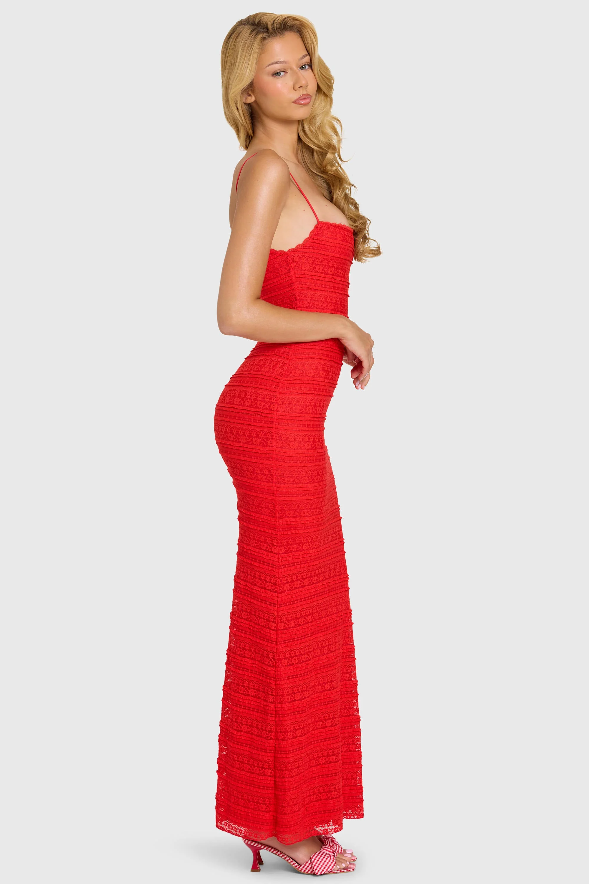 Lace Maxi Dress in Cherry - Image 3