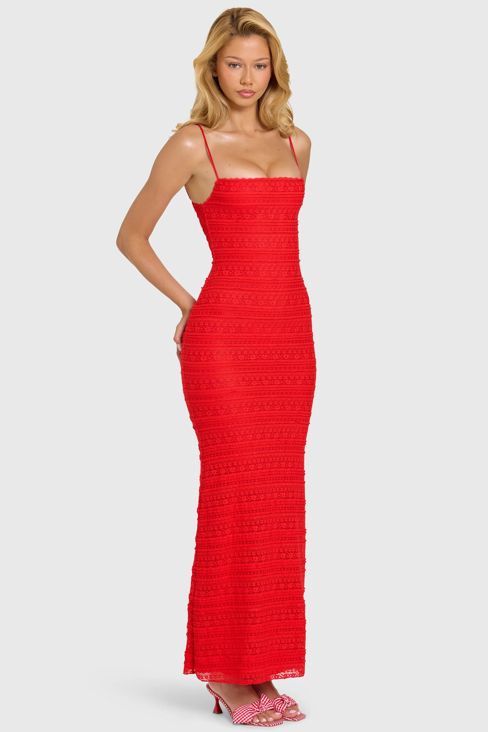 Lace Maxi Dress in Cherry - Image 7