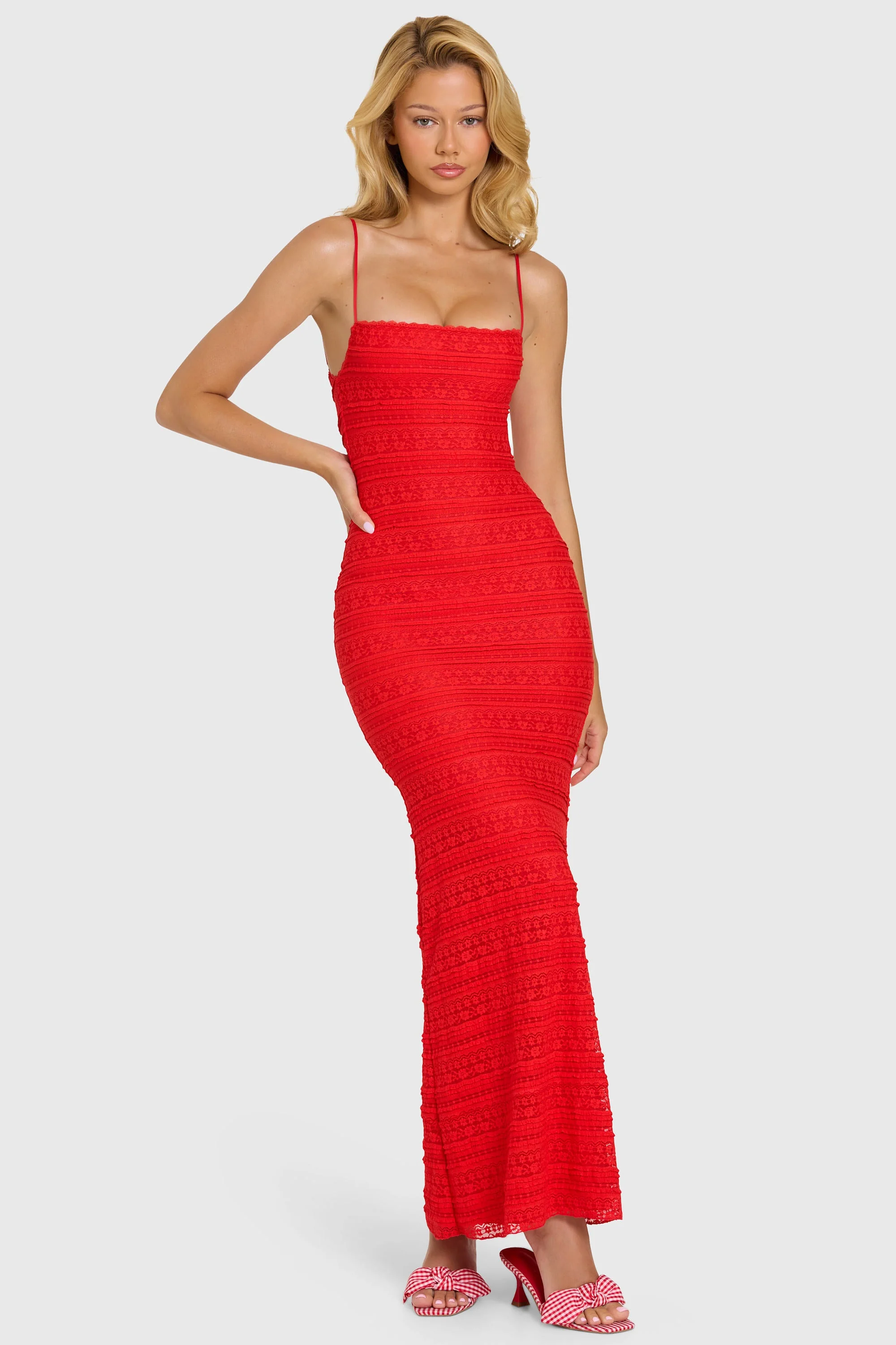 Lace Maxi Dress in Cherry - Image 8