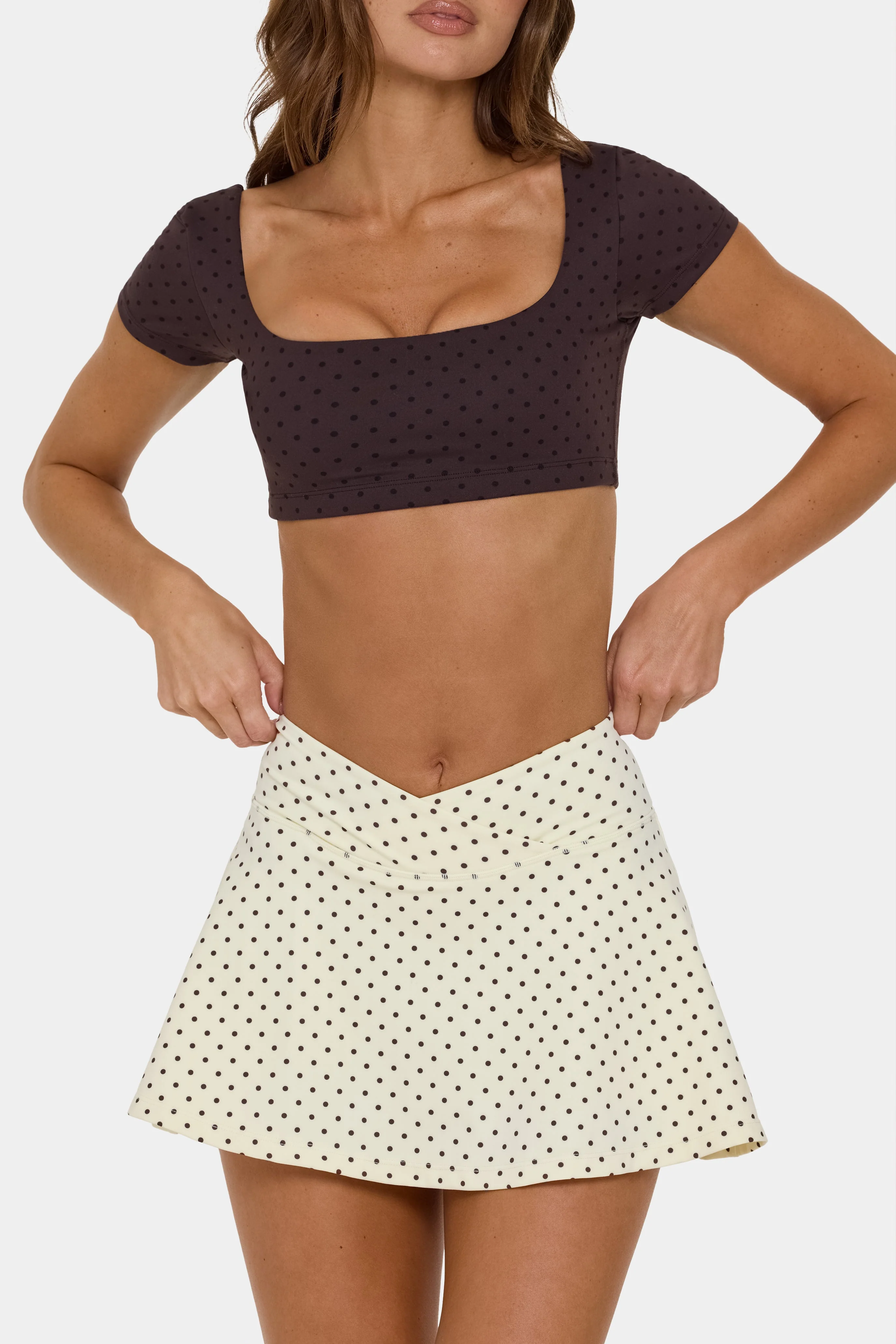 Soft Active Cap Sleeve Crop Top in Choc Chip - Image 2