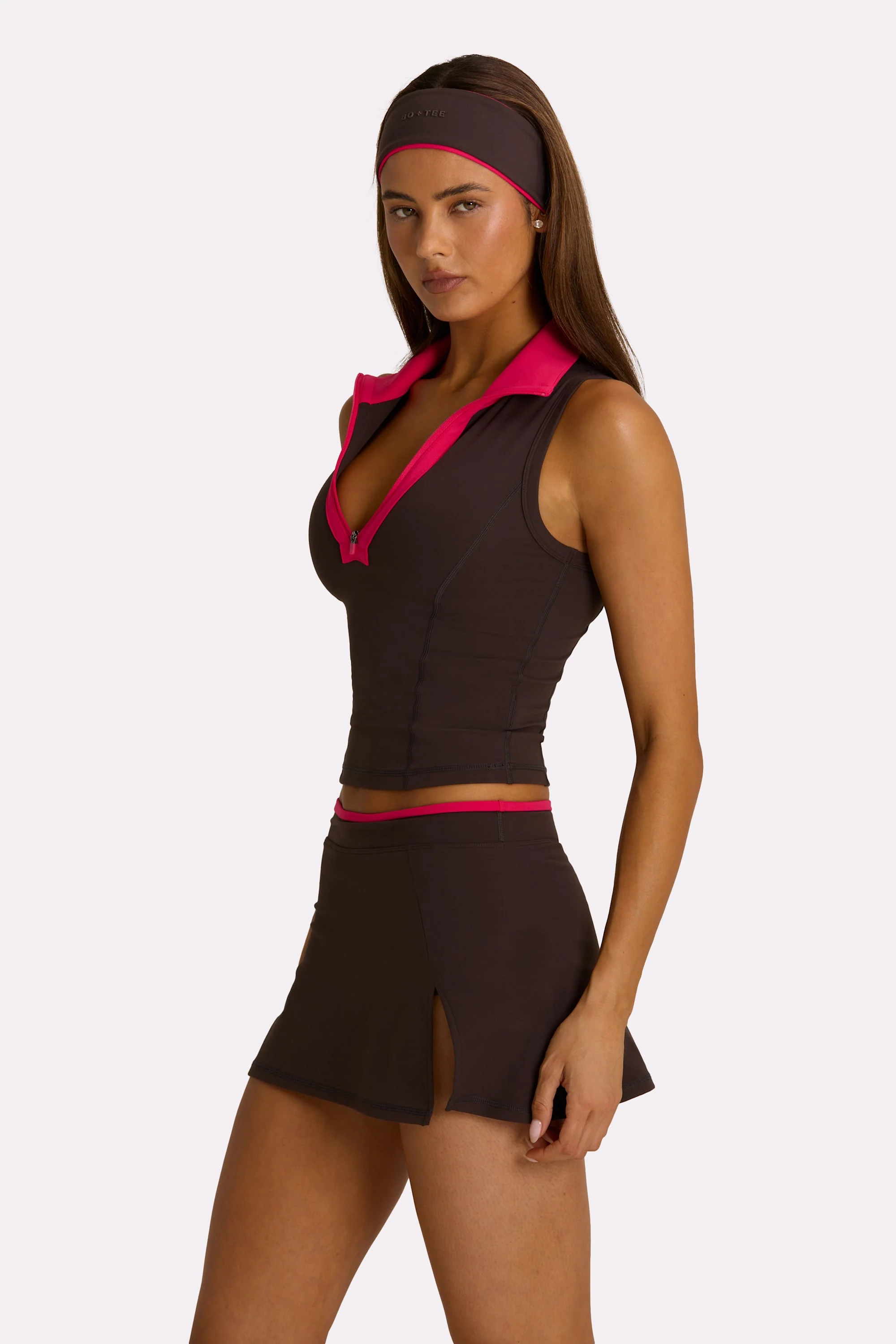 Soft Active Collared Tank Top in Truffle - Image 3