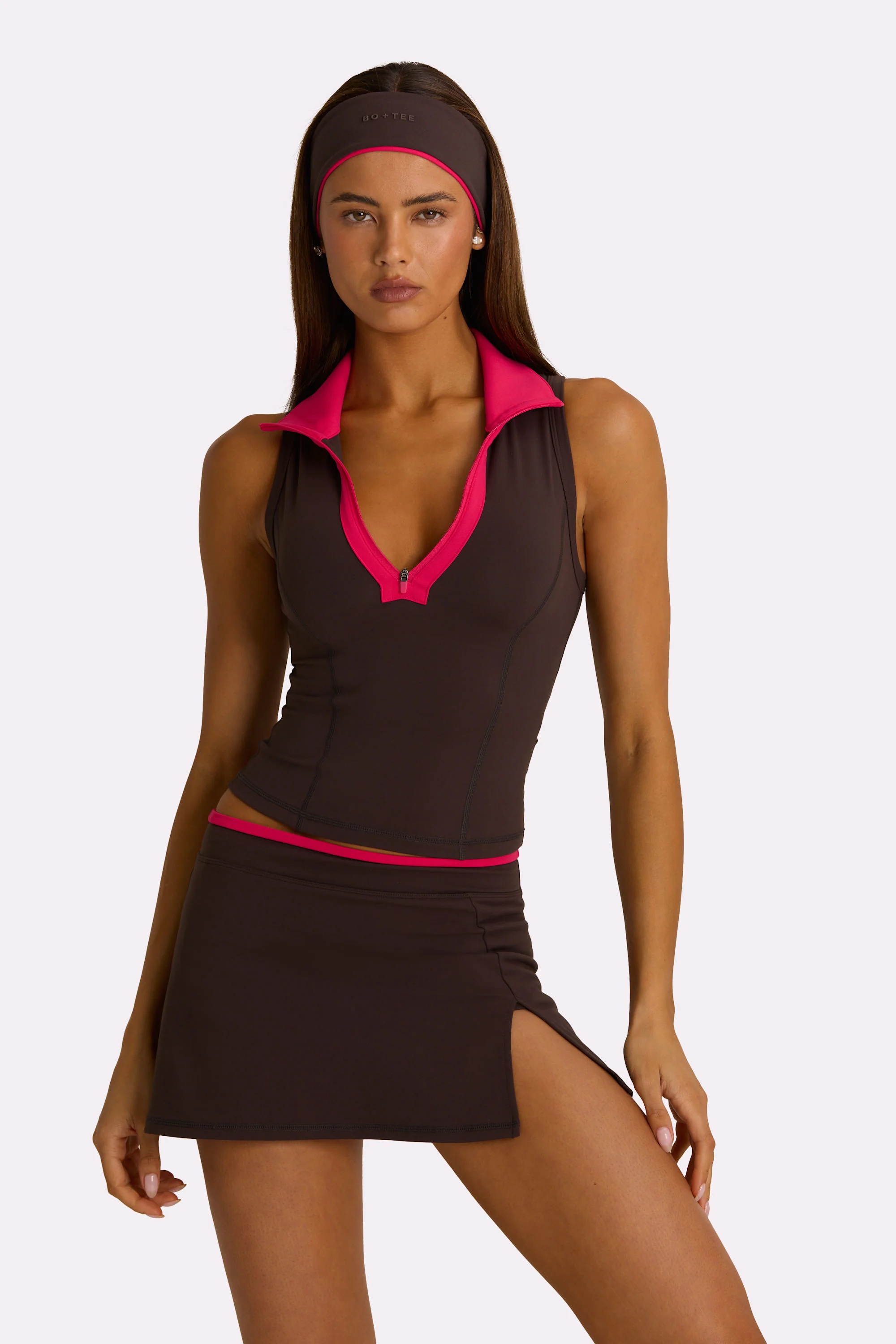 Soft Active Collared Tank Top in Truffle - Image 5
