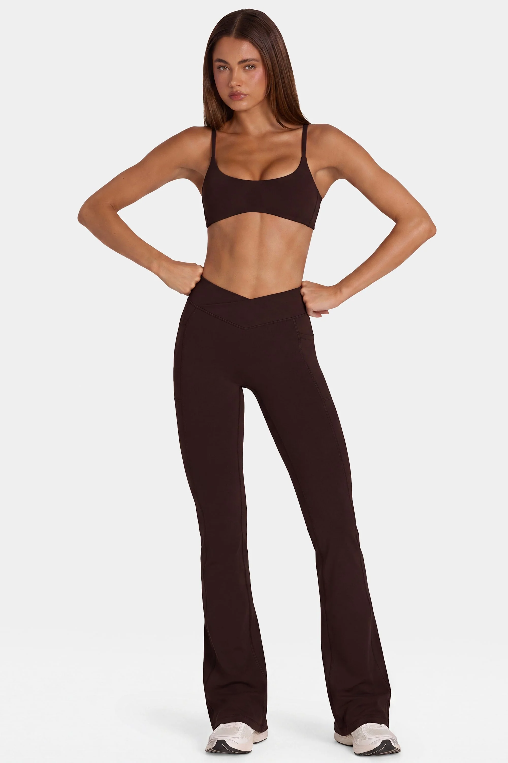Soft Active V-Waist Flared Leggings in Espresso - Image 5