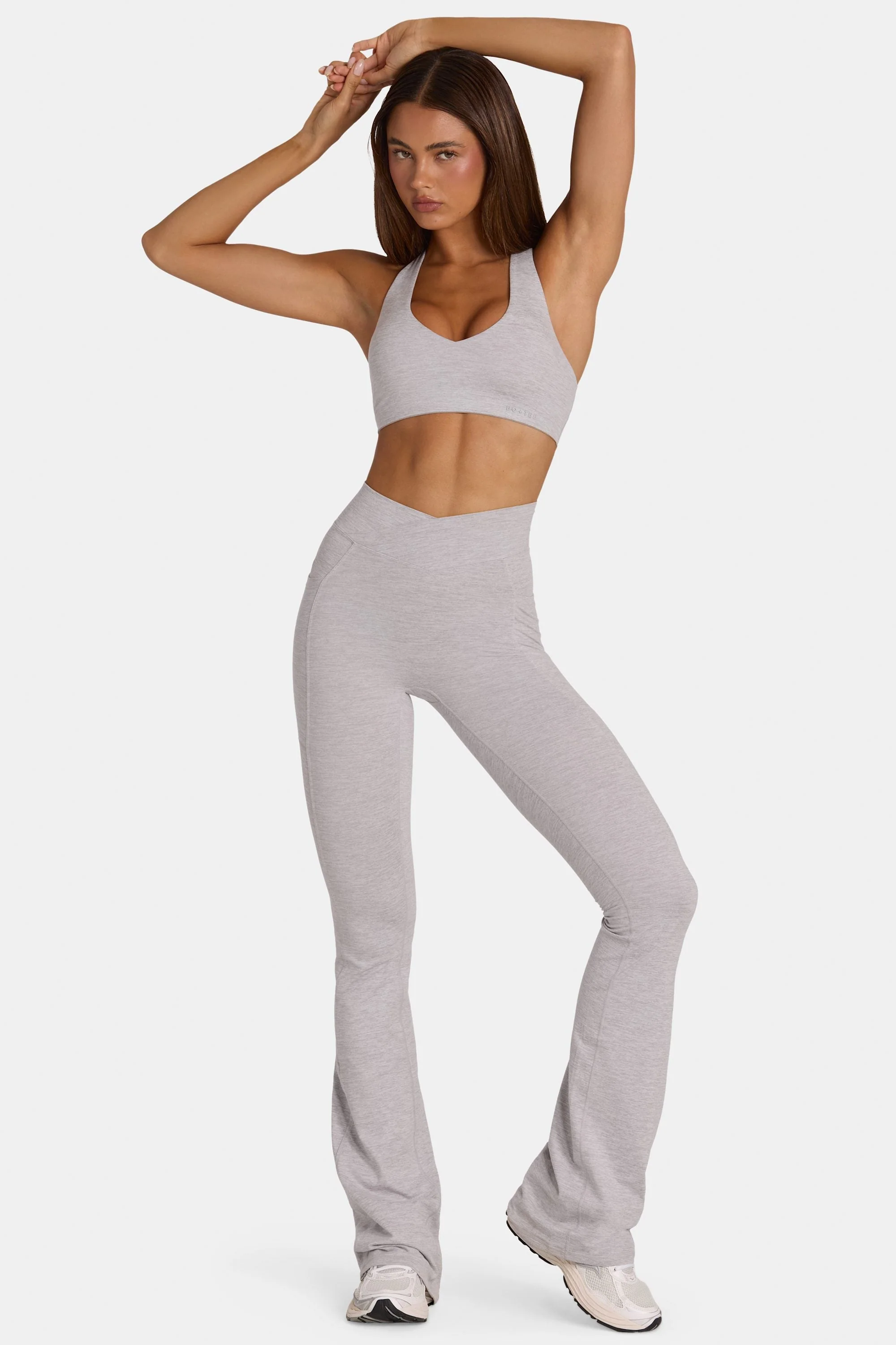 Soft Active V-Waist Flared Leggings in Grey Marl - Image 5