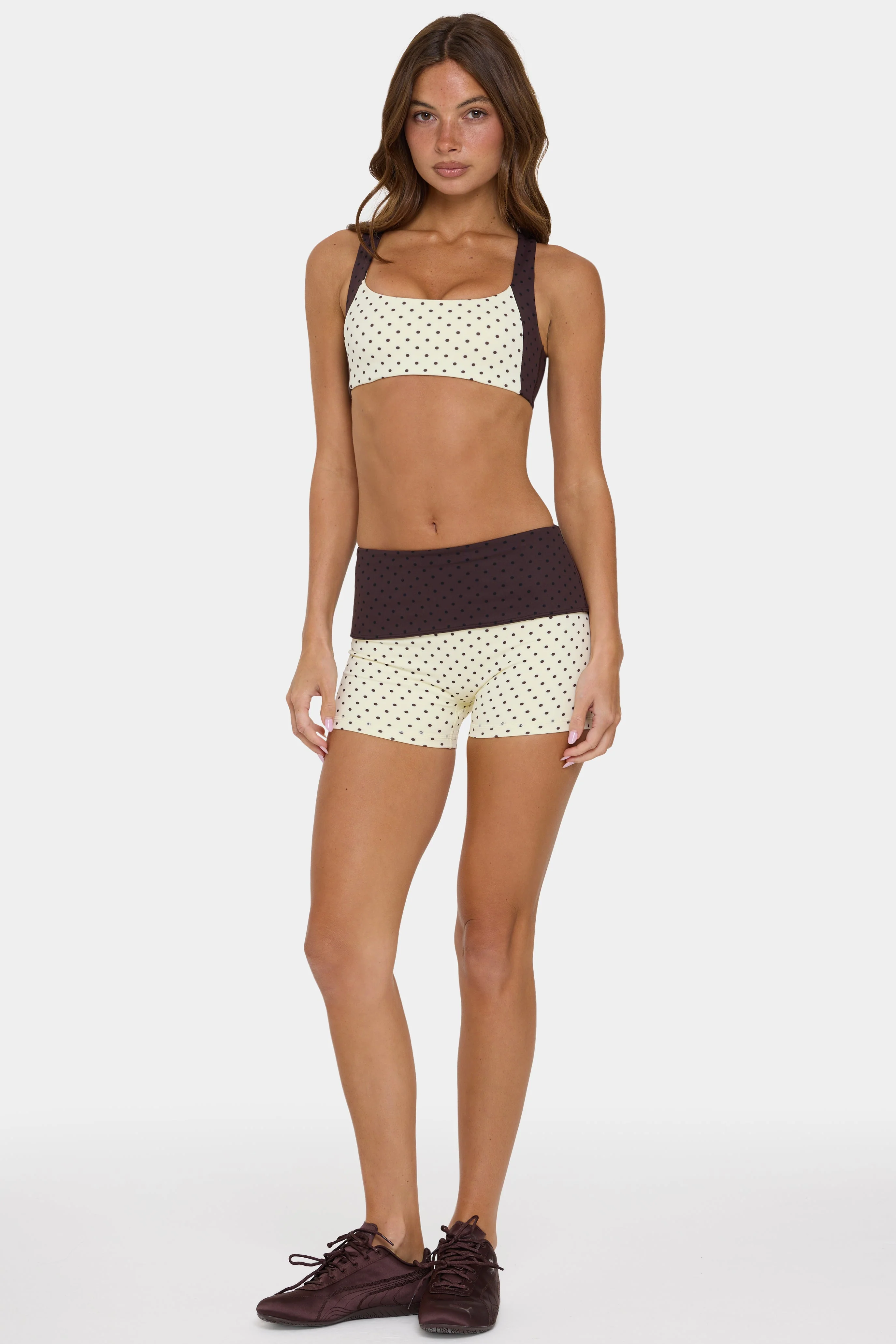 Soft Active Foldover Mini Shorts in Cookie Butter - Image 5