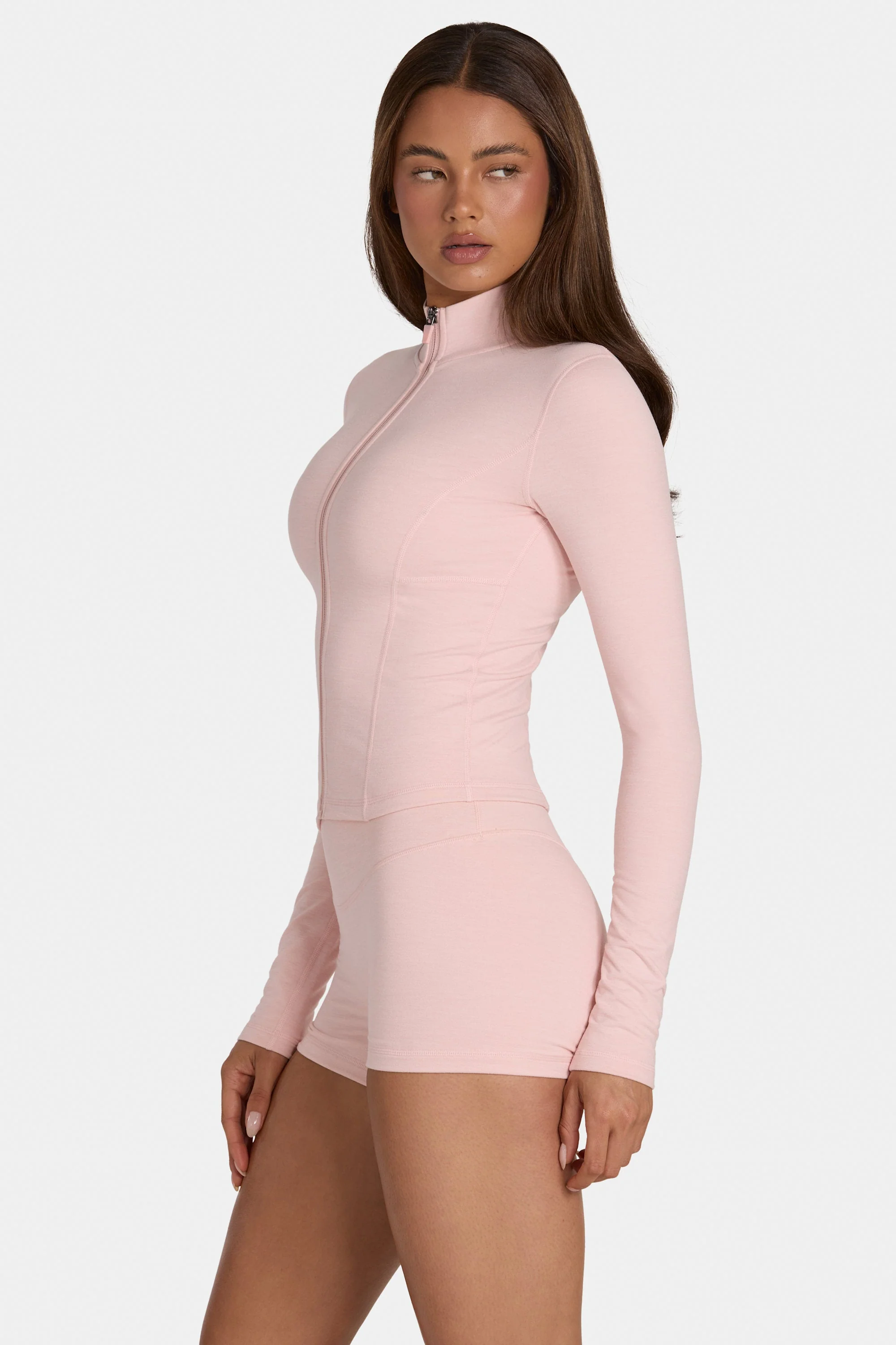 Soft Active Zip-Up Jacket in Blush Marl - Image 3