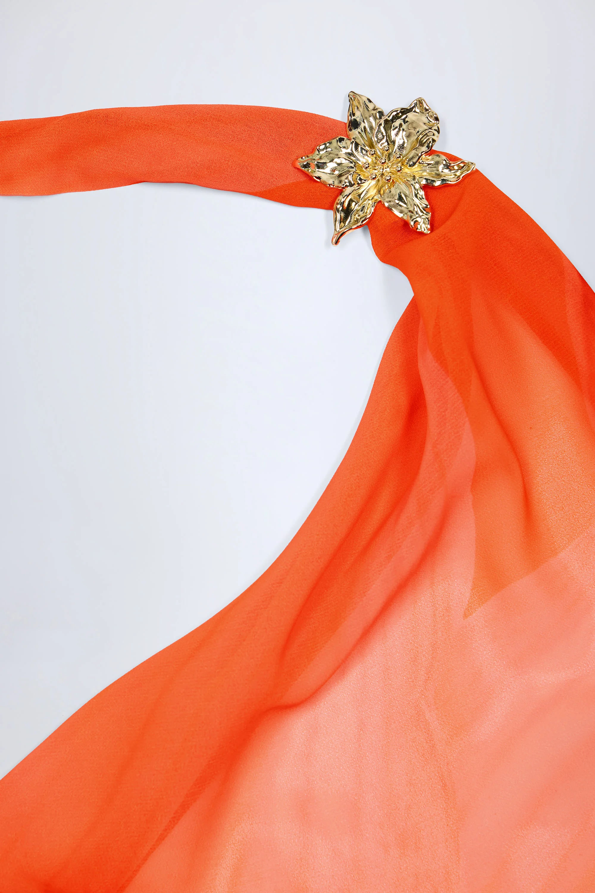 Cowl-Neck Hardware-Detail Maxi Dress in Orange Orchid Print - Image 5