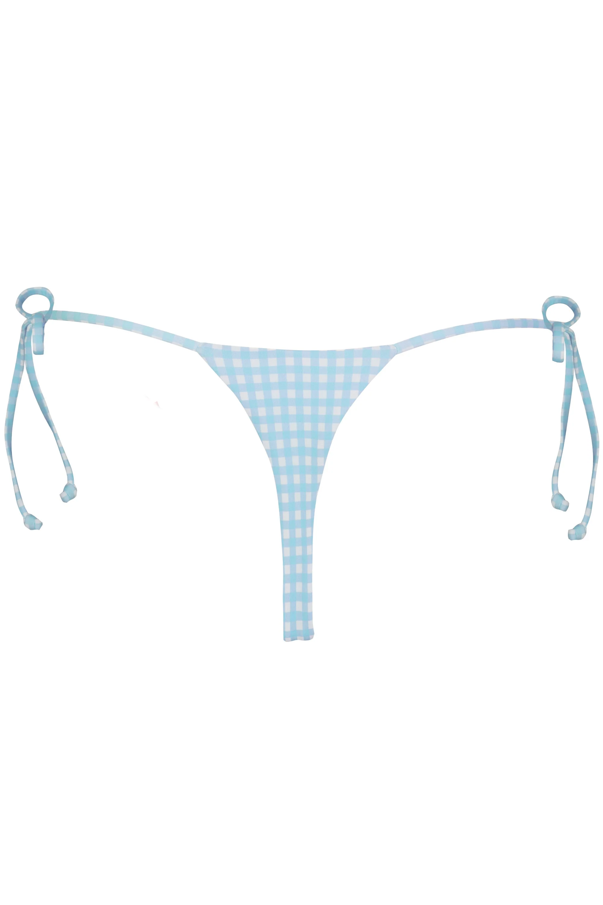 Side-Tie Thong Bikini Bottoms in Blue Gingham Print - Image 4