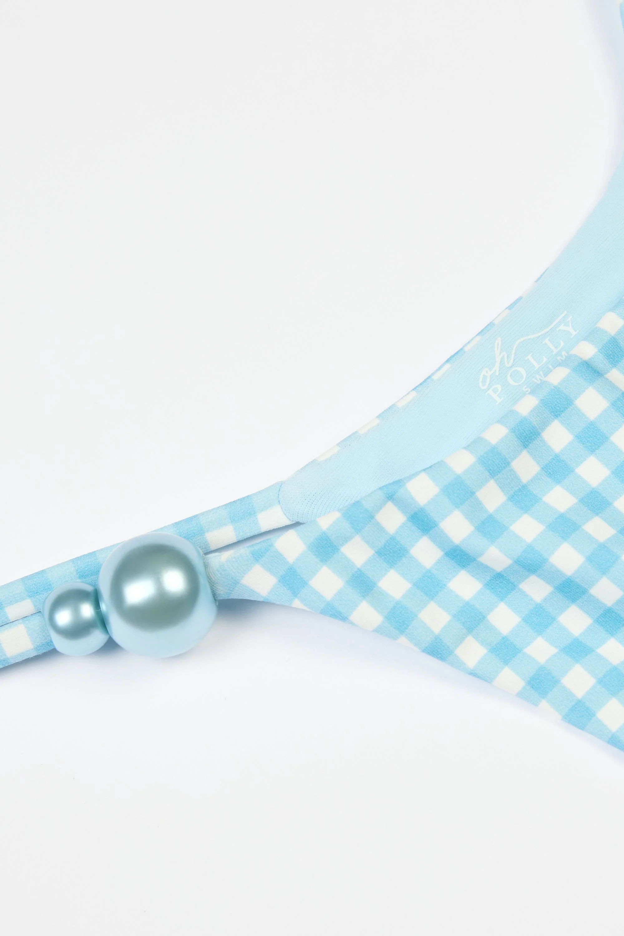 Side-Tie Thong Bikini Bottoms in Blue Gingham Print - Image 5