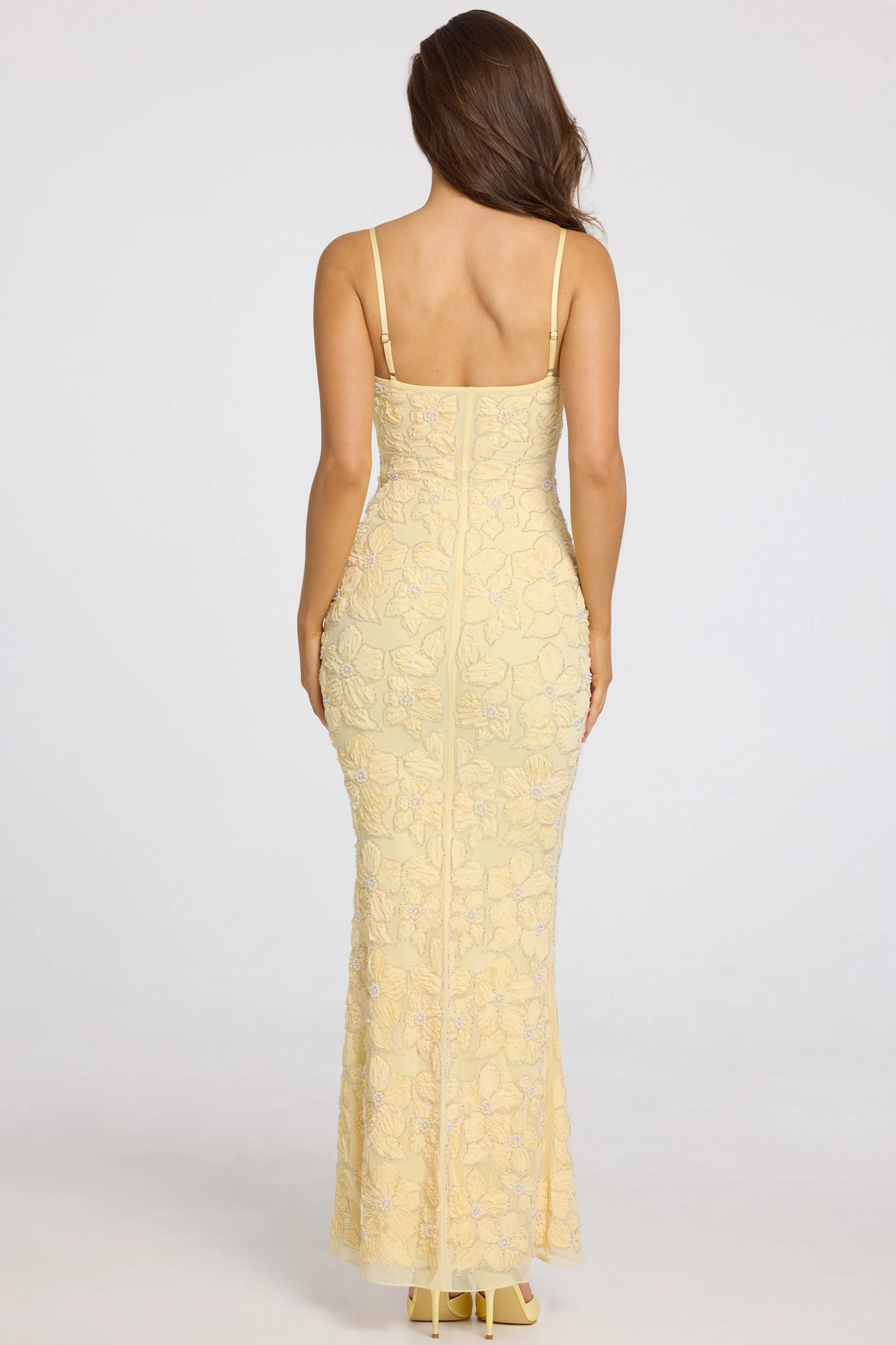 Embellished Square-Neck Maxi Dress in Butter Yellow - Image 6
