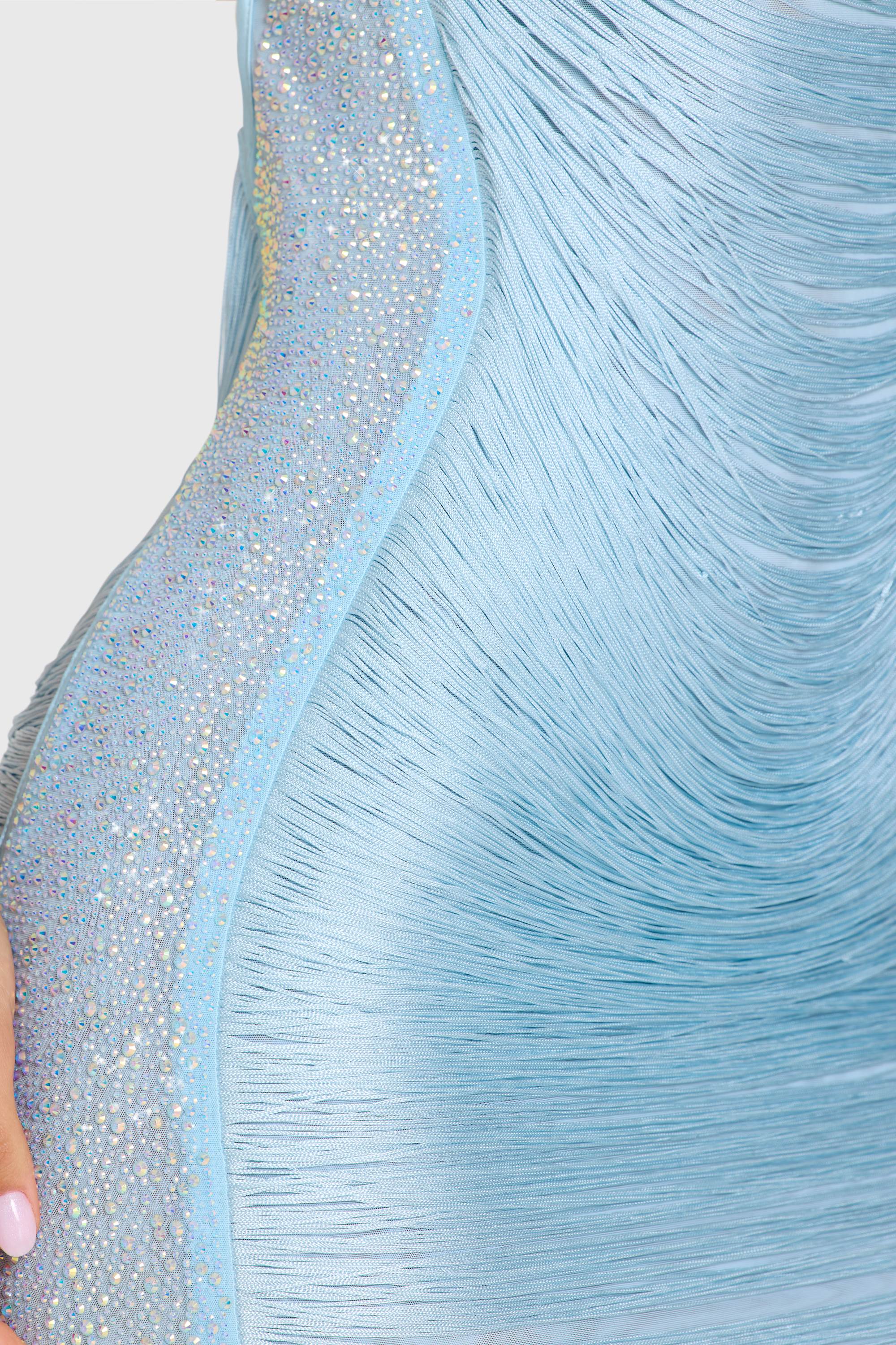 Fringed Mini Dress in Aqua - Image 5