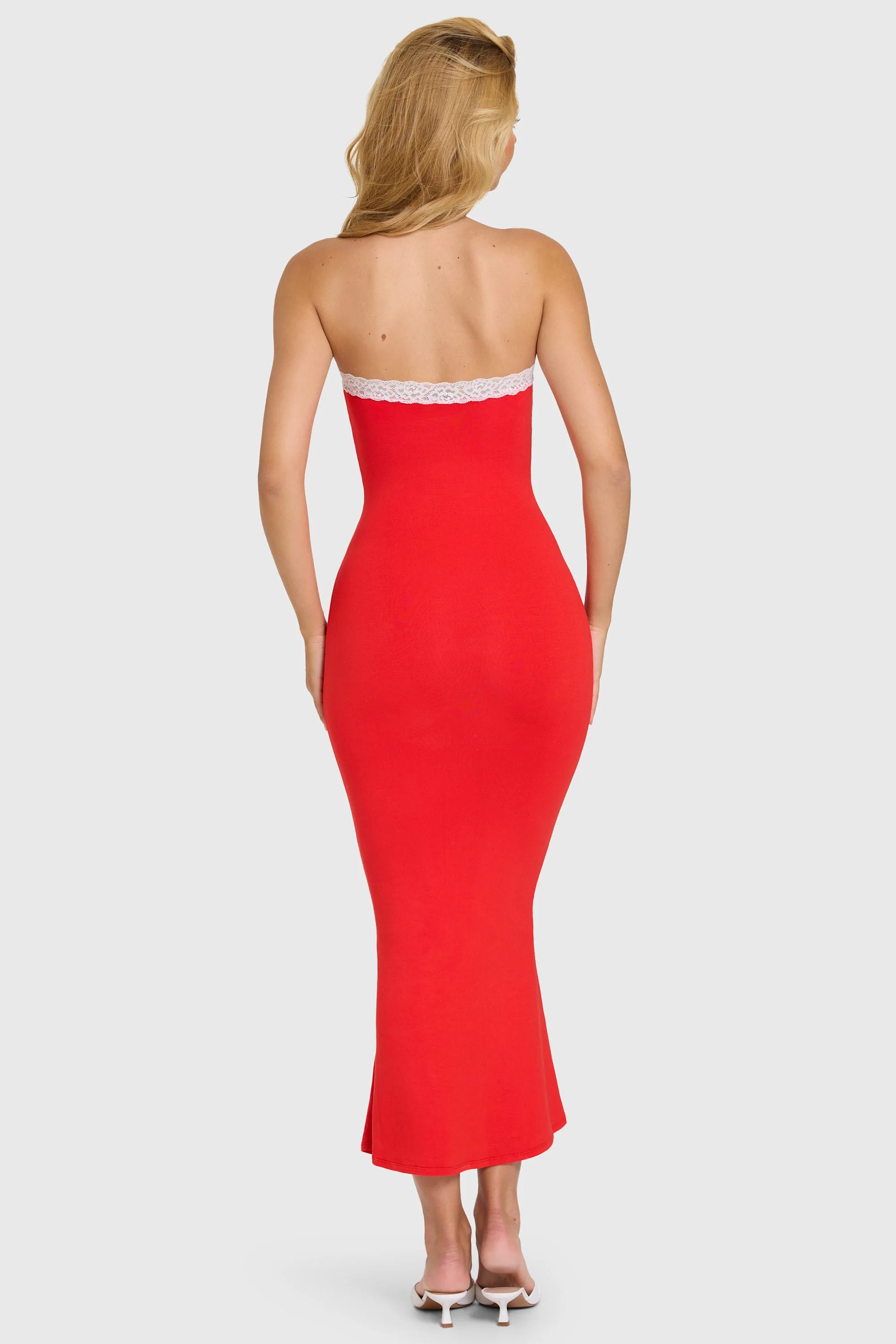 Modal Lace-Trim Midaxi Dress in Cherry - Image 6