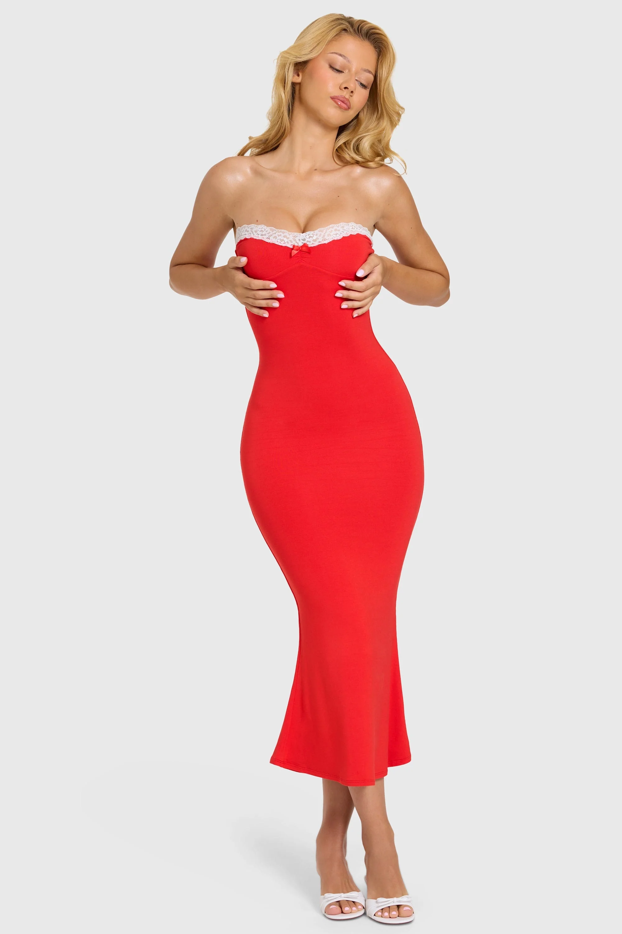 Modal Lace-Trim Midaxi Dress in Cherry - Image 7