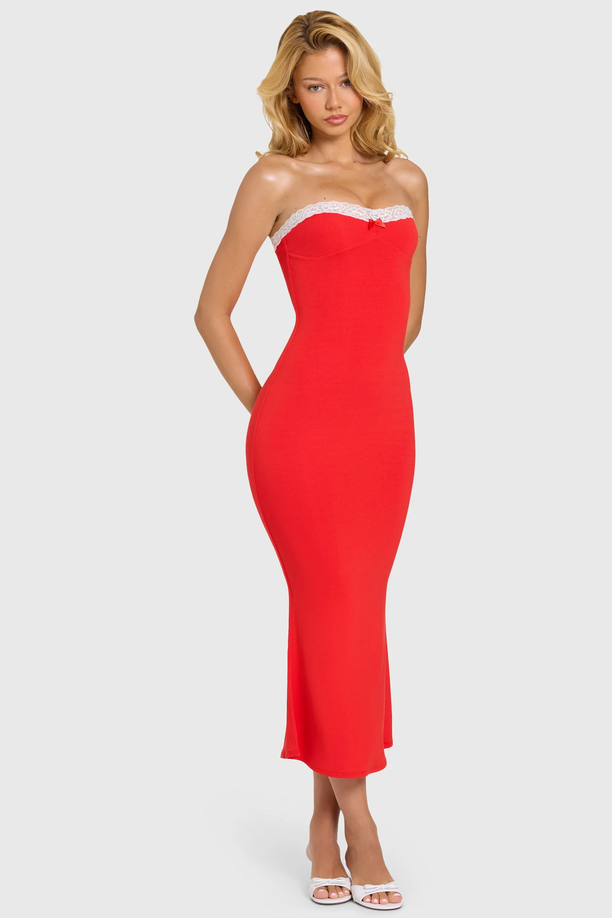 Modal Lace-Trim Midaxi Dress in Cherry - Image 8