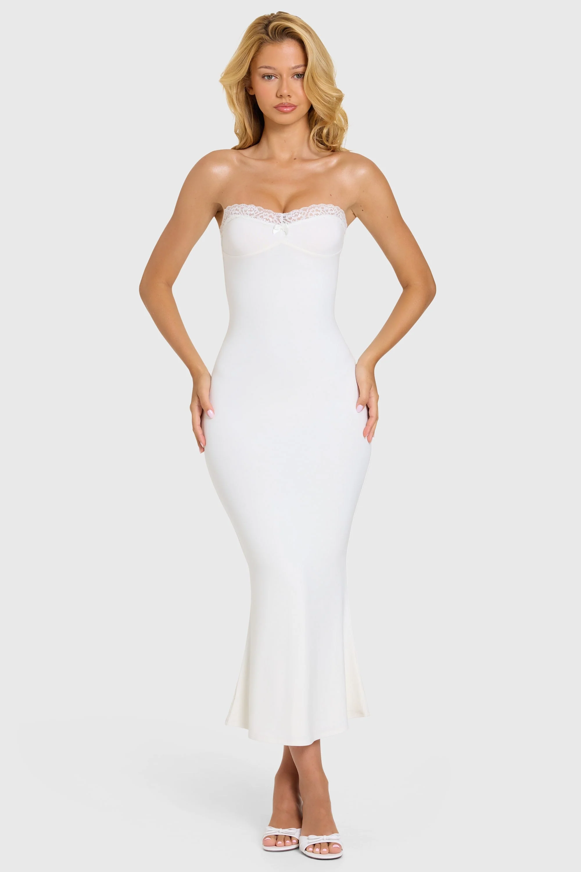 Modal Lace-Trim Midaxi Dress in Coconut - Image 8