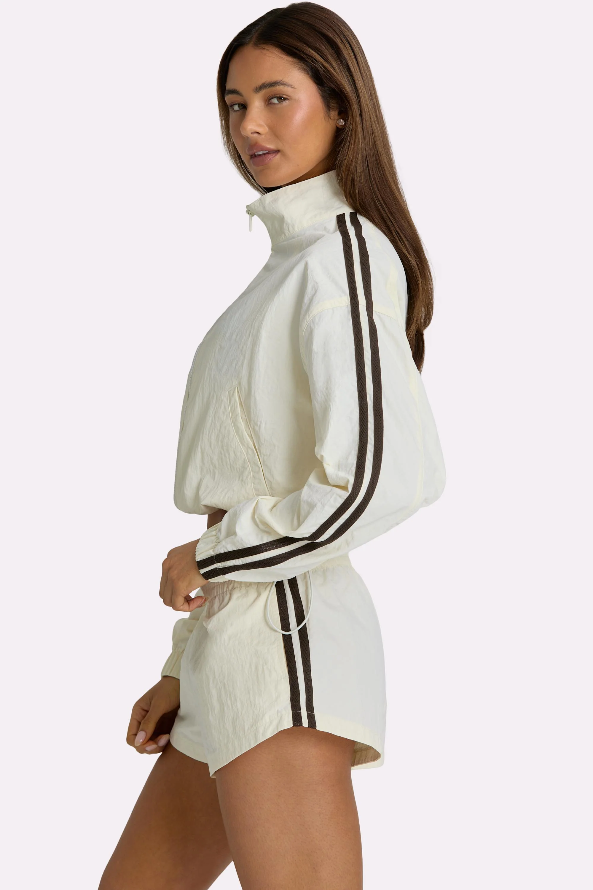 Woven Zip-Up Track Jacket in Coconut - Image 3
