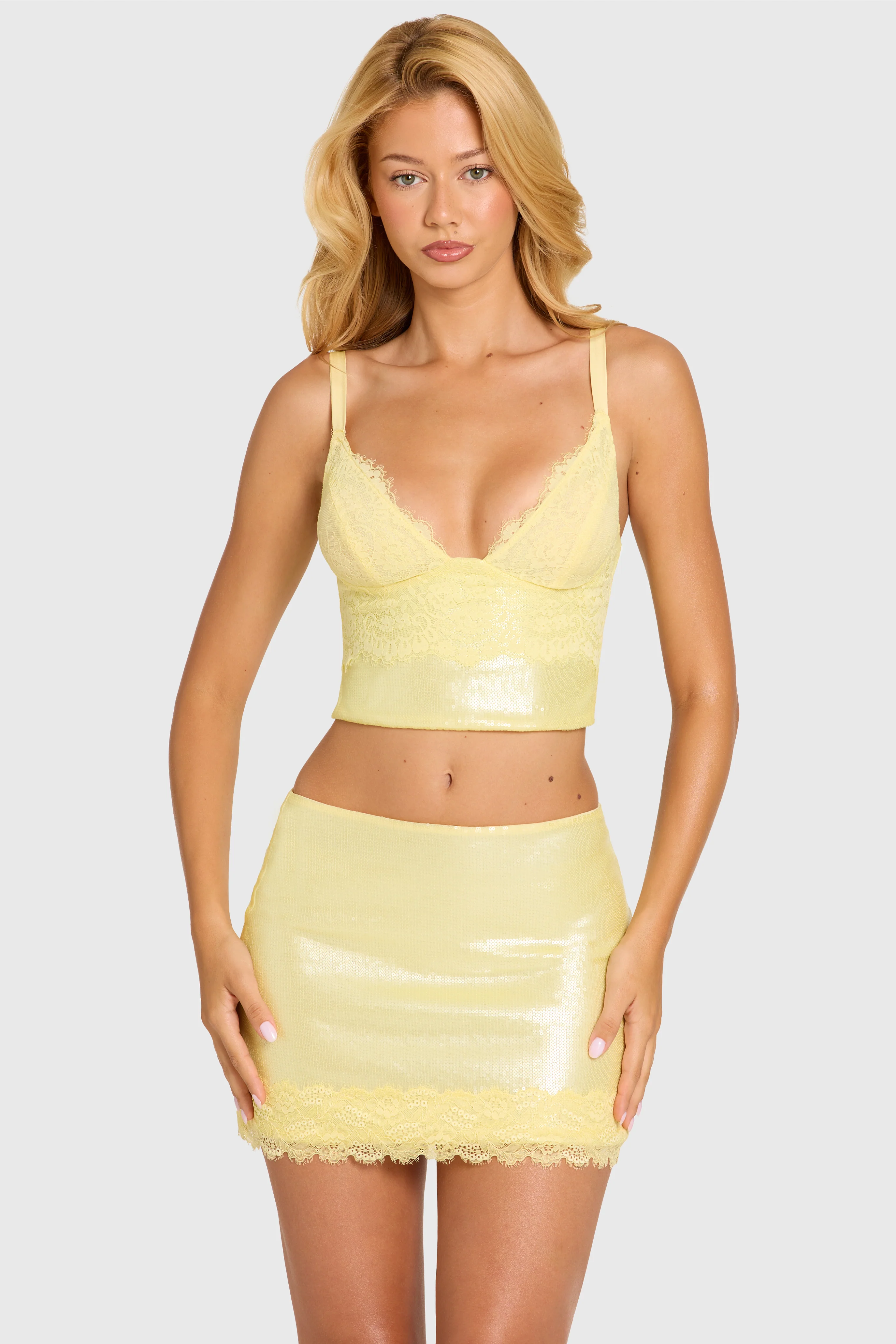 Sequin Lace Bralette Top  in Butter - Image 5