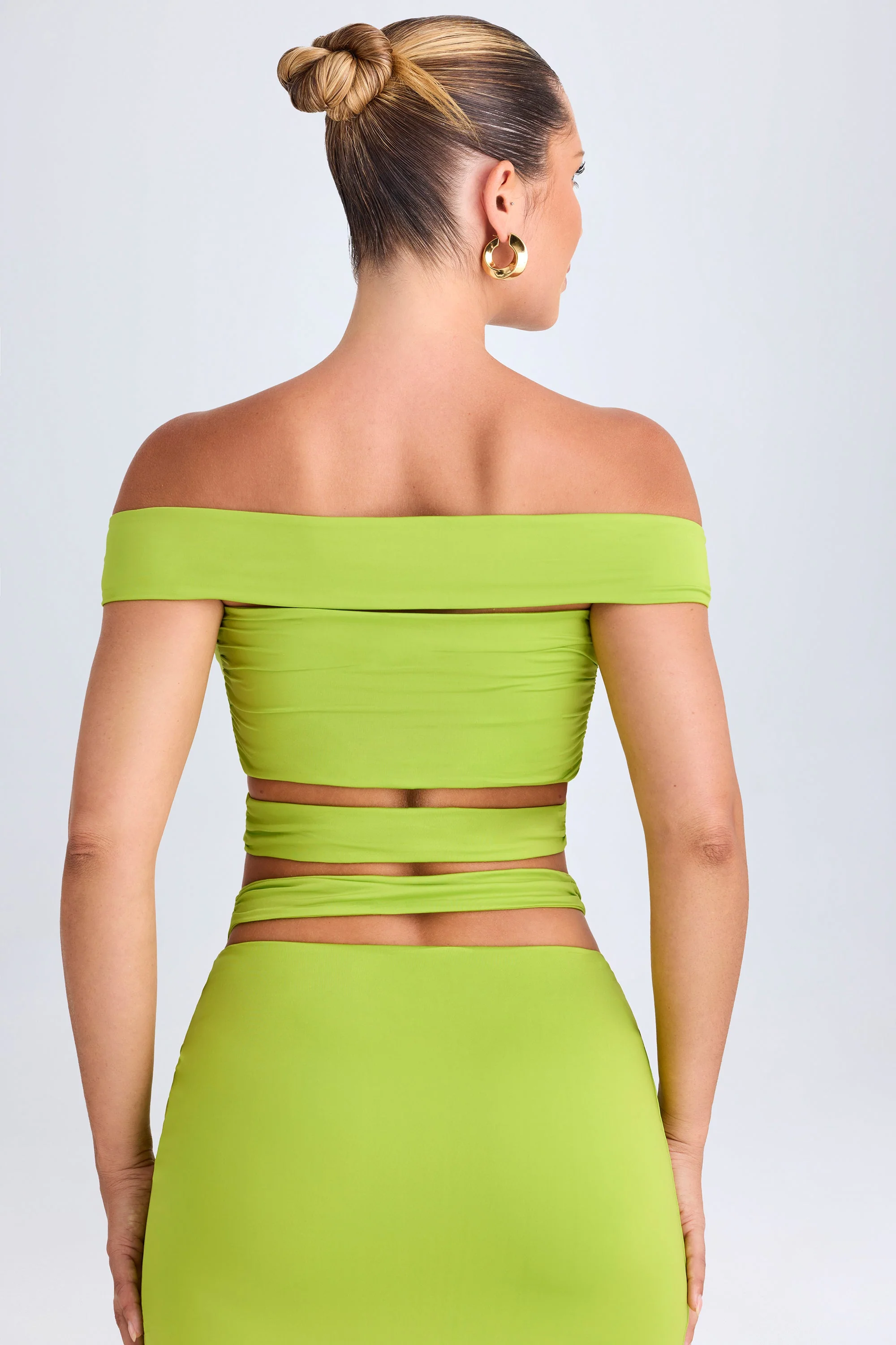 Cut-Out Off-Shoulder Crop Top in Lime Green - Image 2