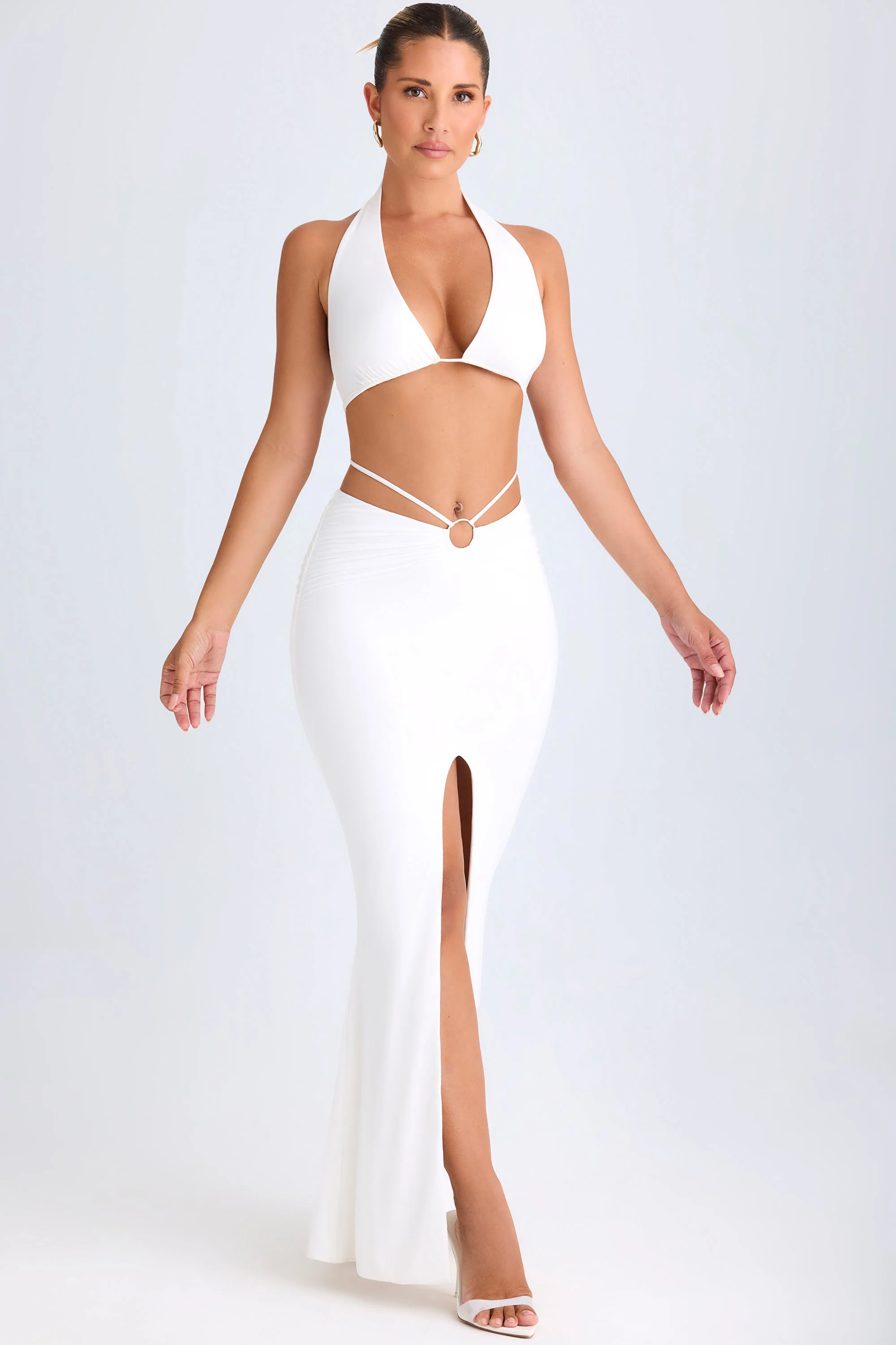 Hardware-Detail Mid-Rise Maxi Skirt in White - Image 8