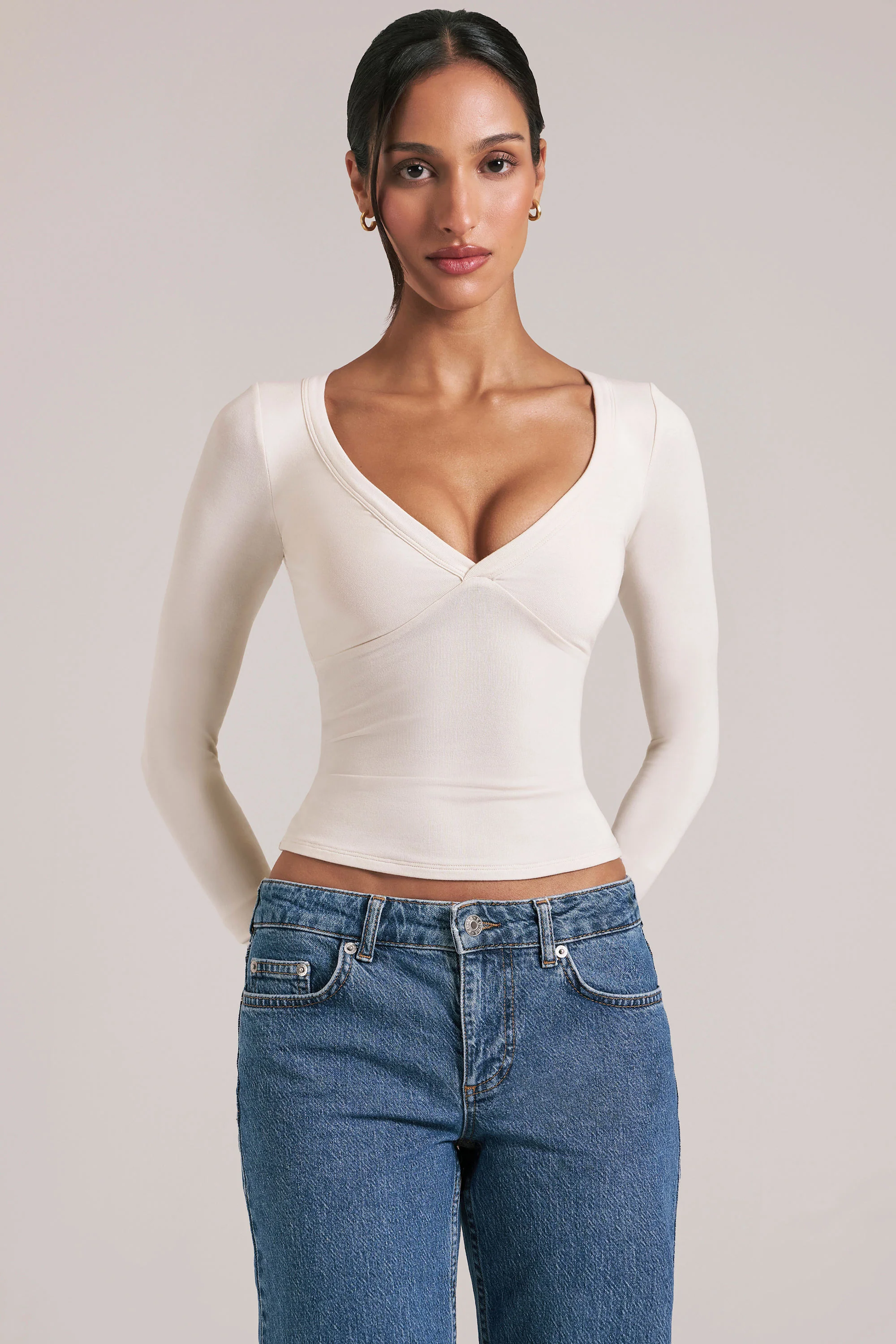 V-Neck Long-Sleeve Top in Vanilla - Image 6