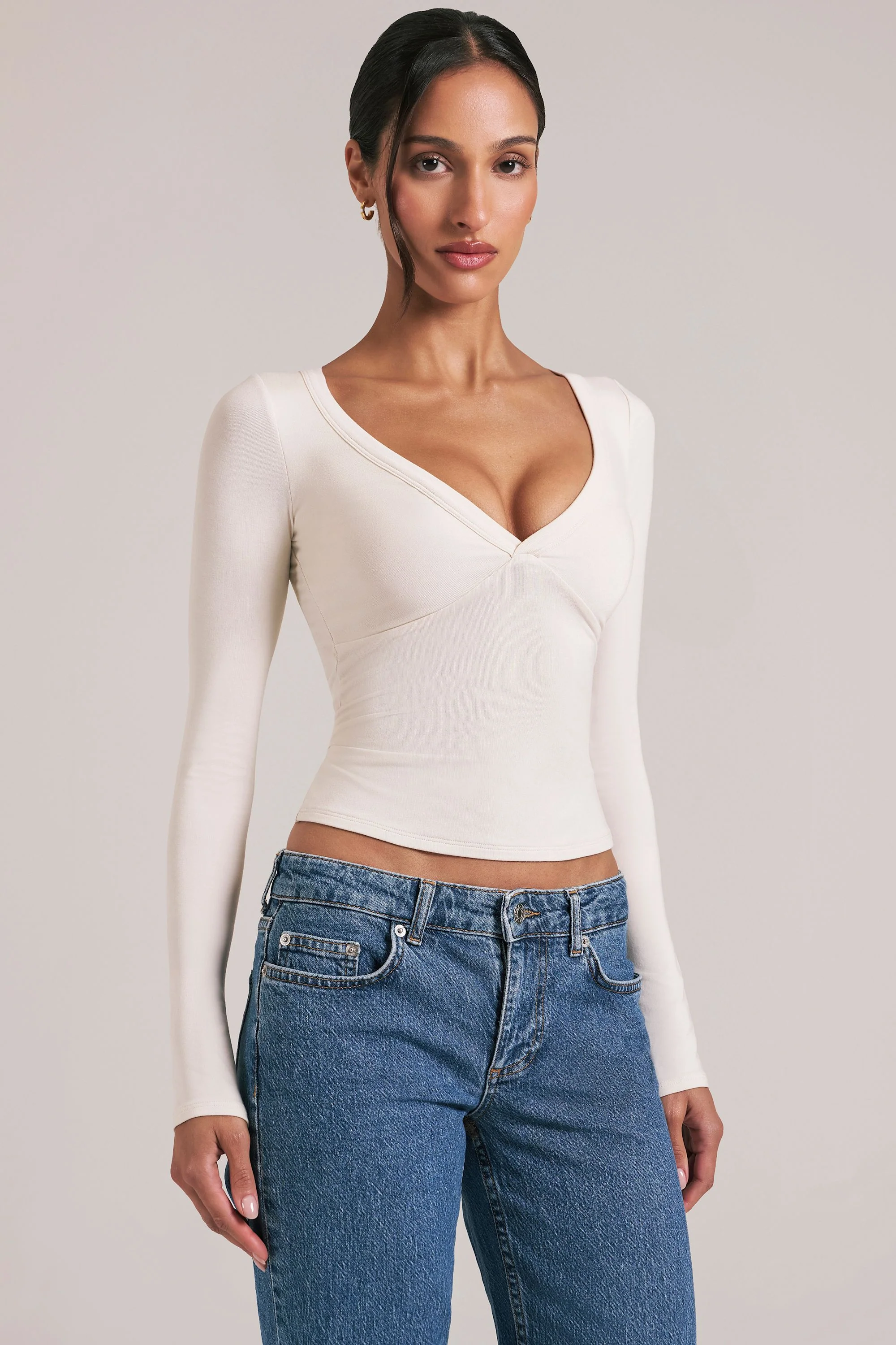 V-Neck Long-Sleeve Top in Vanilla - Image 7